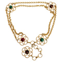 1960s Yves Saint Laurent Roger Scemama Floral Cabochon Chain Belt