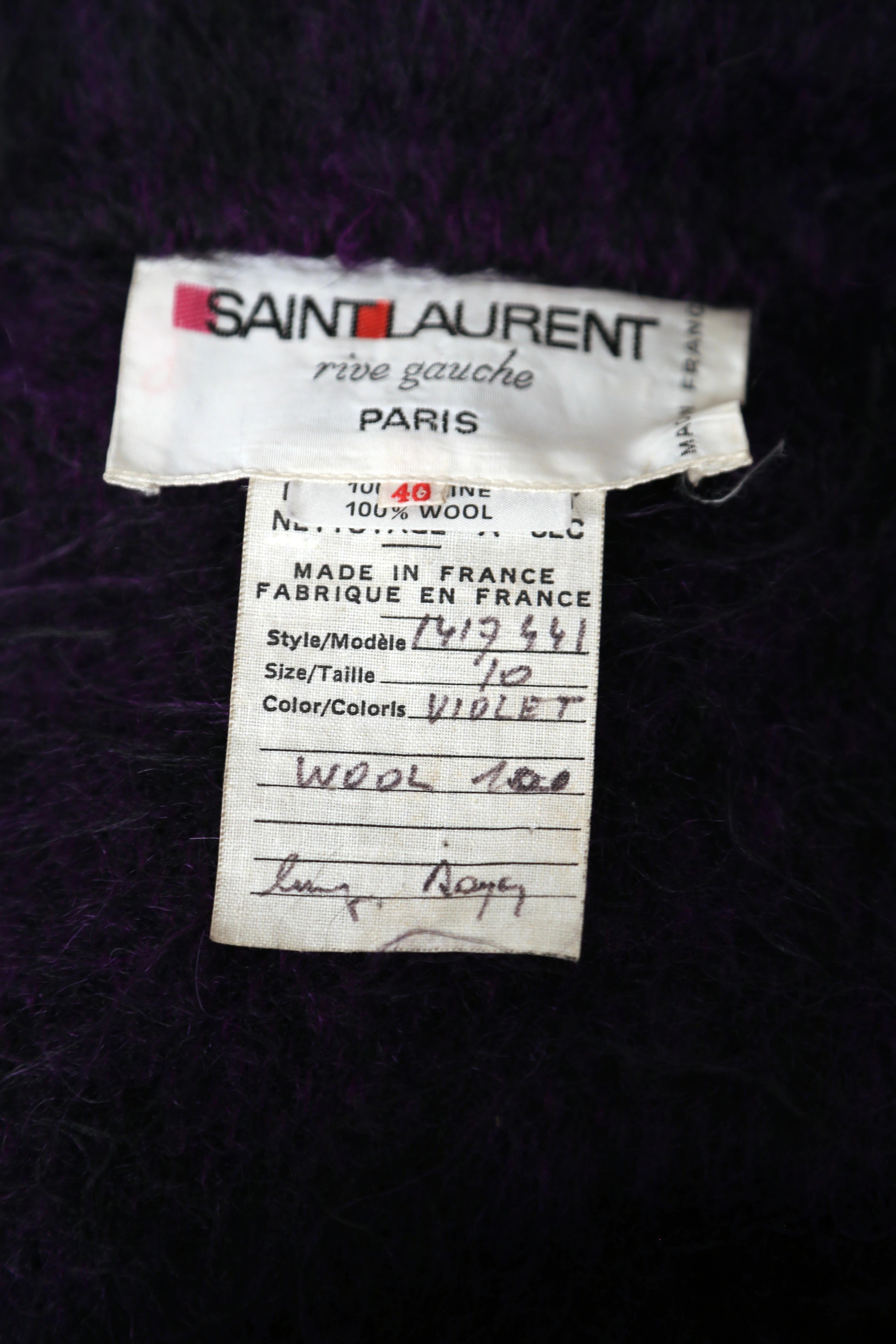 1974 YVES SAINT LAURENT violet purple brushed wool RUNWAY coat with braided trim For Sale 5