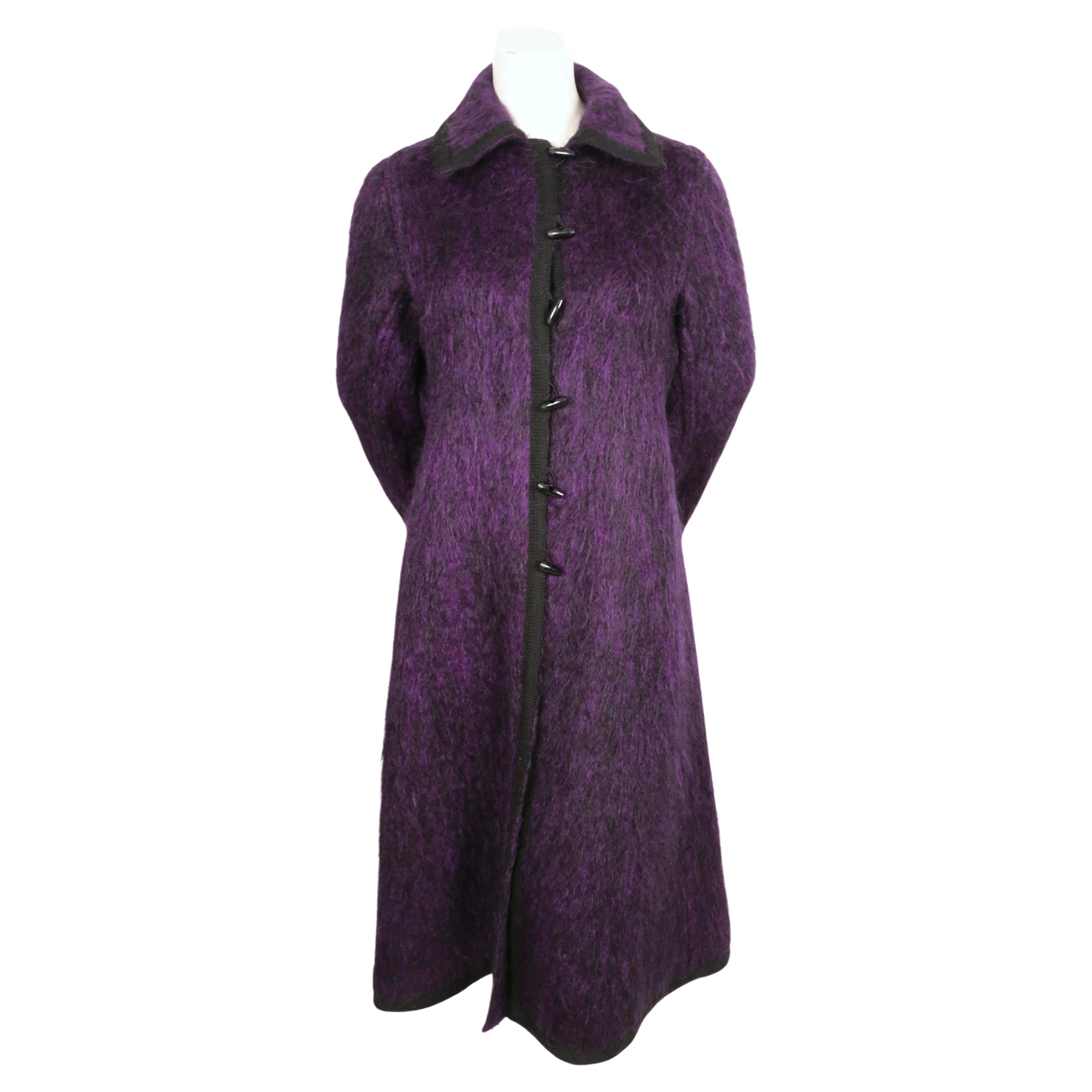 1960's YVES SAINT LAURENT violet purple brushed wool coat with braided trim In Good Condition For Sale In San Fransisco, CA