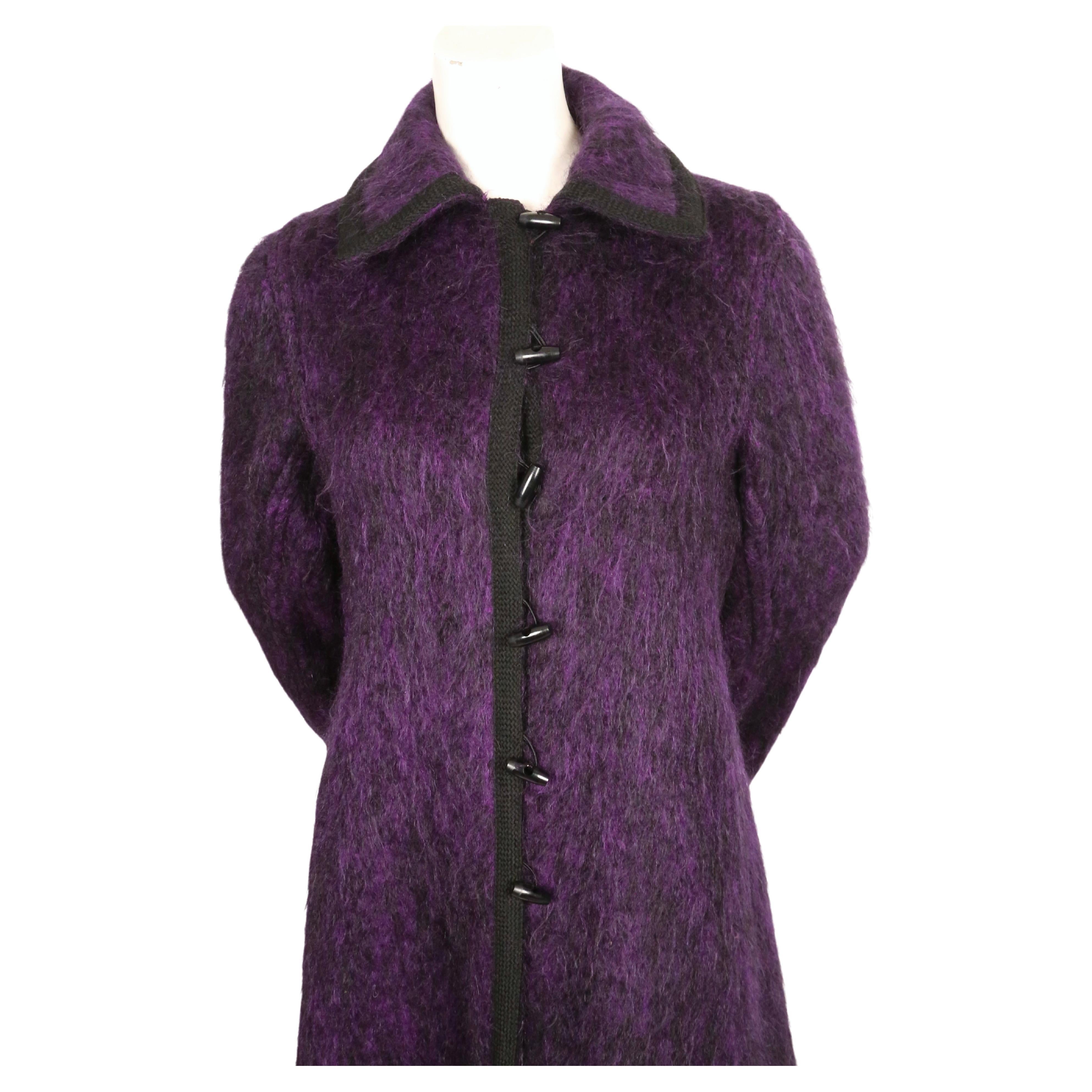 1974 YVES SAINT LAURENT violet purple brushed wool RUNWAY coat with braided trim In Good Condition For Sale In San Fransisco, CA