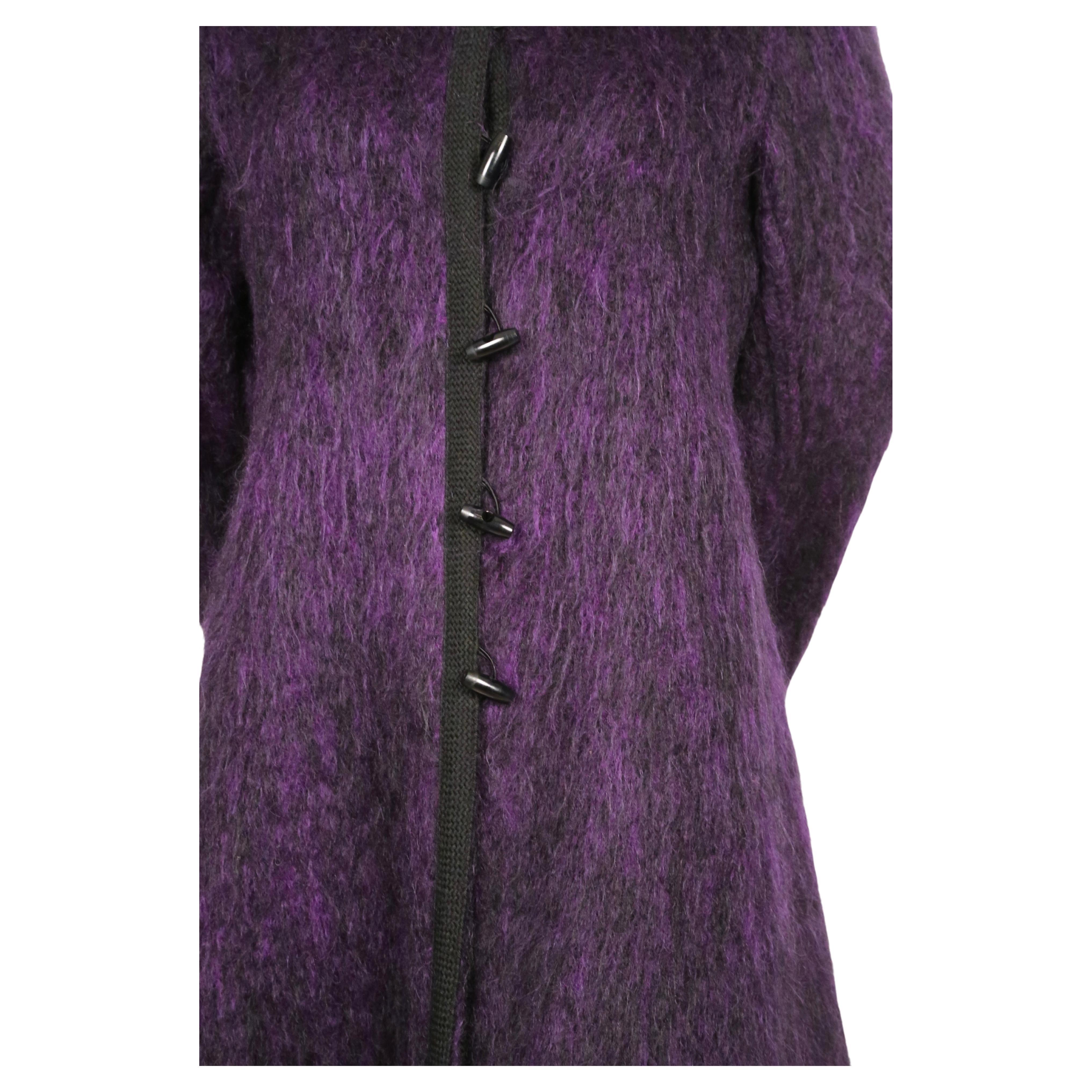 1960's YVES SAINT LAURENT violet purple brushed wool coat with braided trim For Sale 1