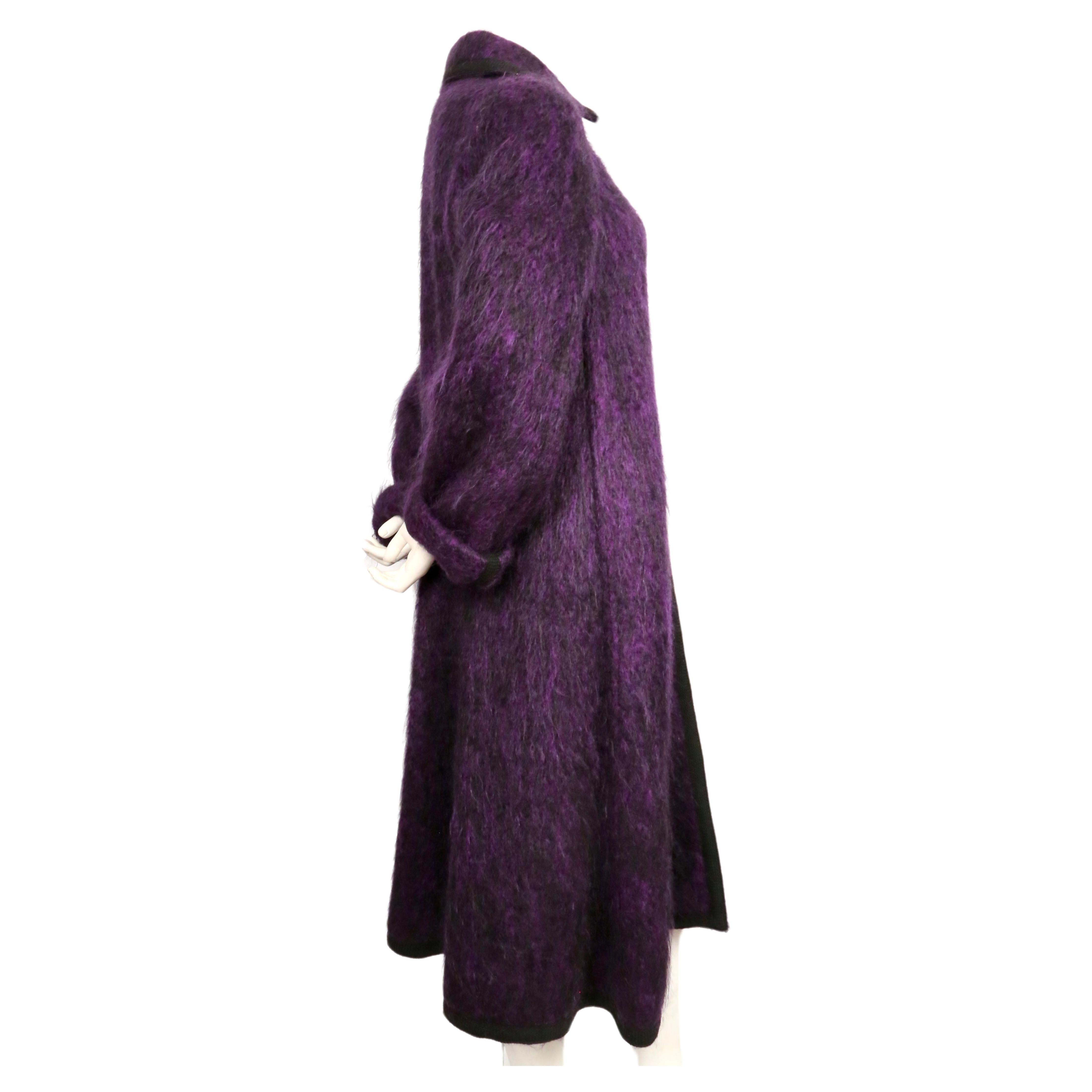 1974 YVES SAINT LAURENT violet purple brushed wool RUNWAY coat with braided trim For Sale 1