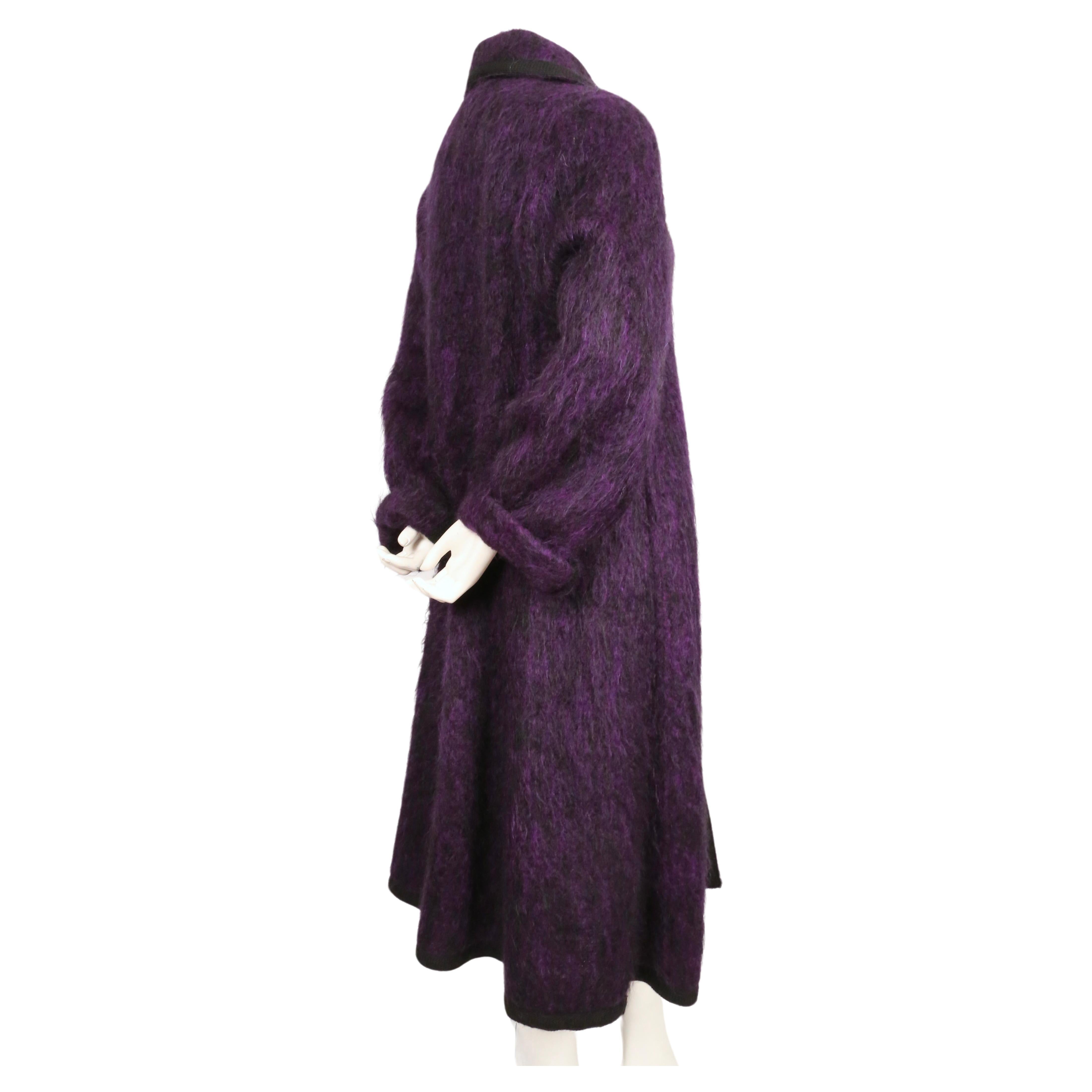 1974 YVES SAINT LAURENT violet purple brushed wool RUNWAY coat with braided trim For Sale 2