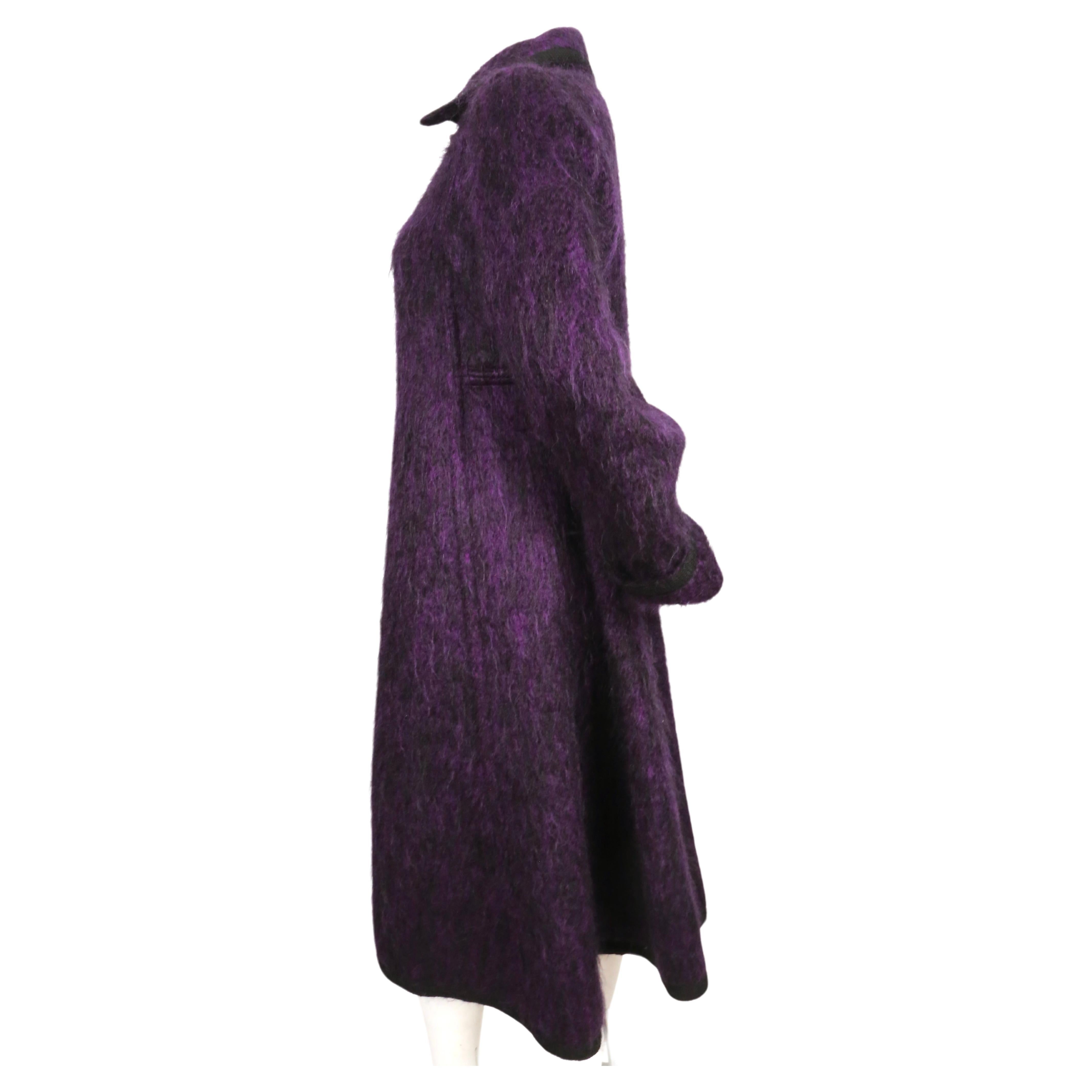 1974 YVES SAINT LAURENT violet purple brushed wool RUNWAY coat with braided trim For Sale 3