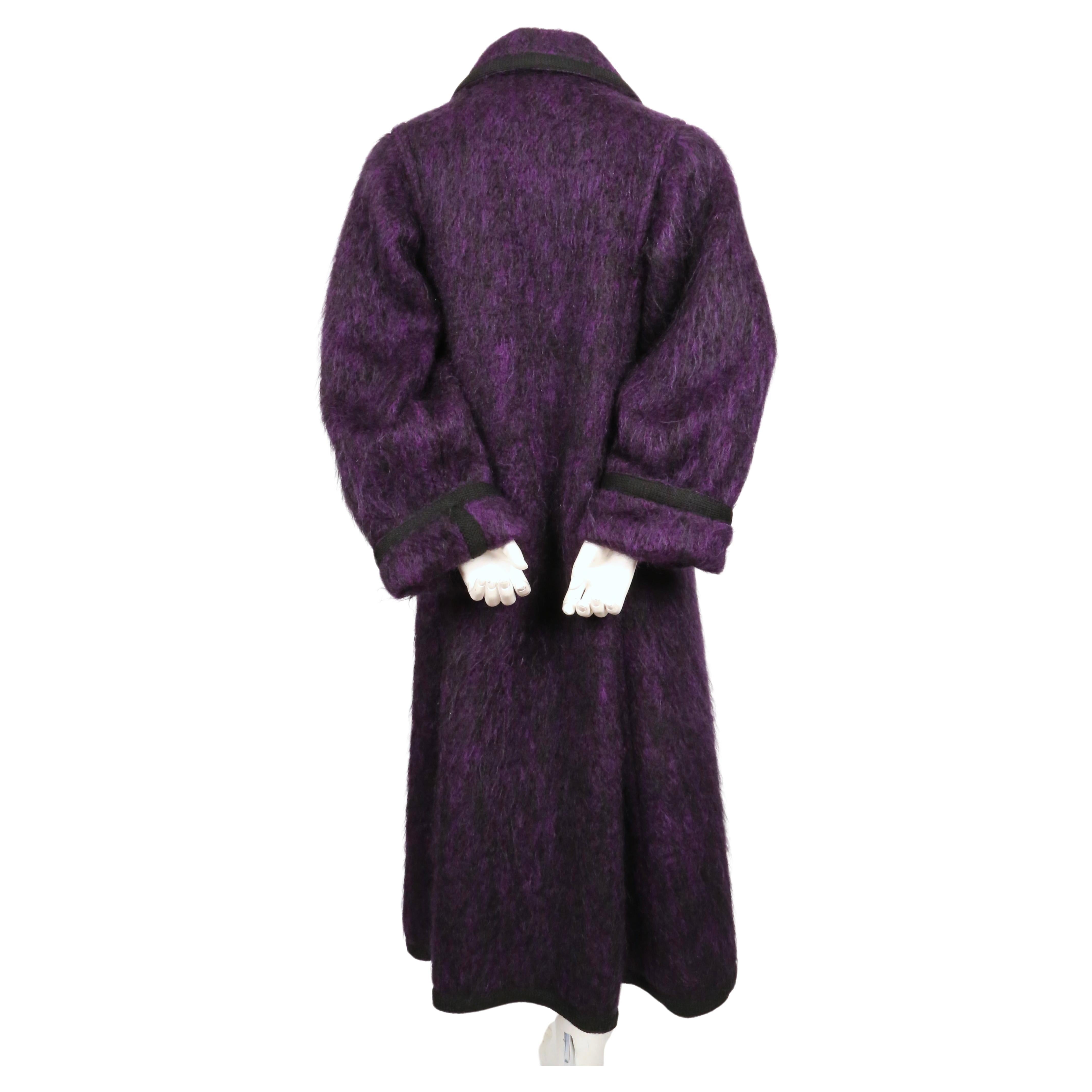1974 YVES SAINT LAURENT violet purple brushed wool RUNWAY coat with braided trim For Sale 4