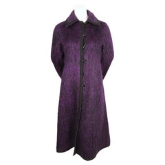 1960's YVES SAINT LAURENT violet purple brushed wool coat with braided trim