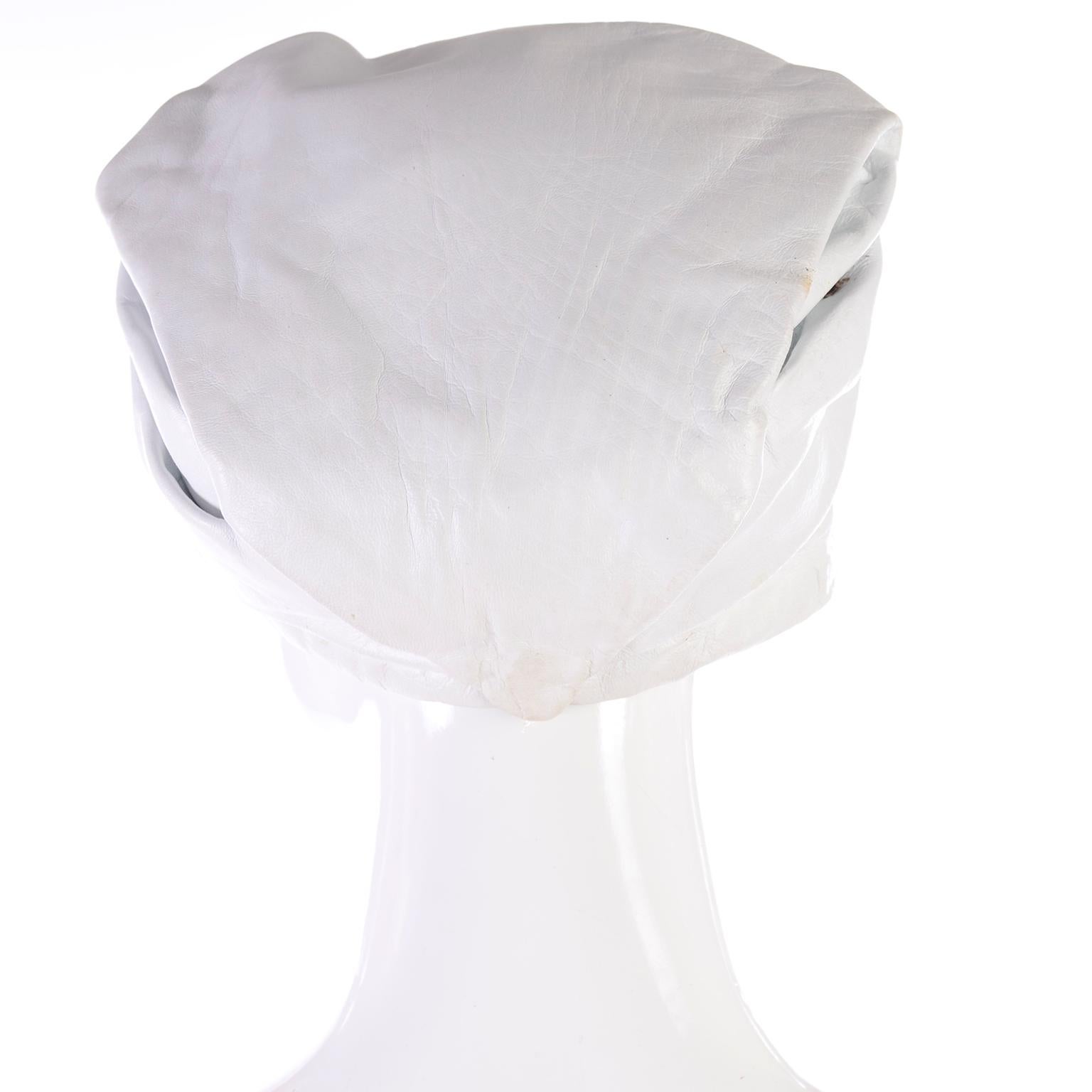 1960s Yves Saint Laurent White Leather Folded Turban Style Hat In Good Condition In Portland, OR