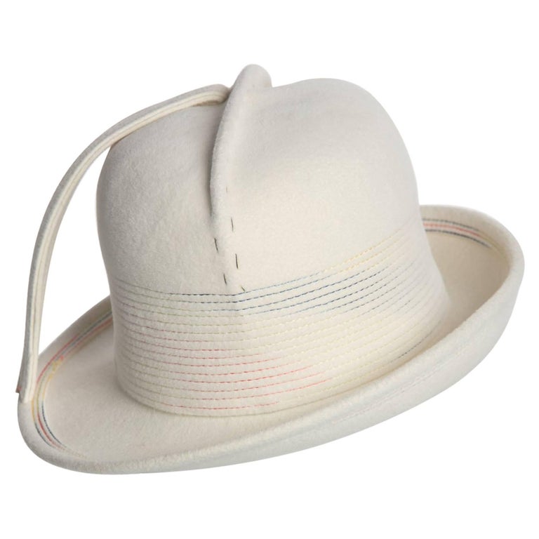 1960s Yves Saint Laurent YSL Sculpted Ivory Felt Fedora Hat For