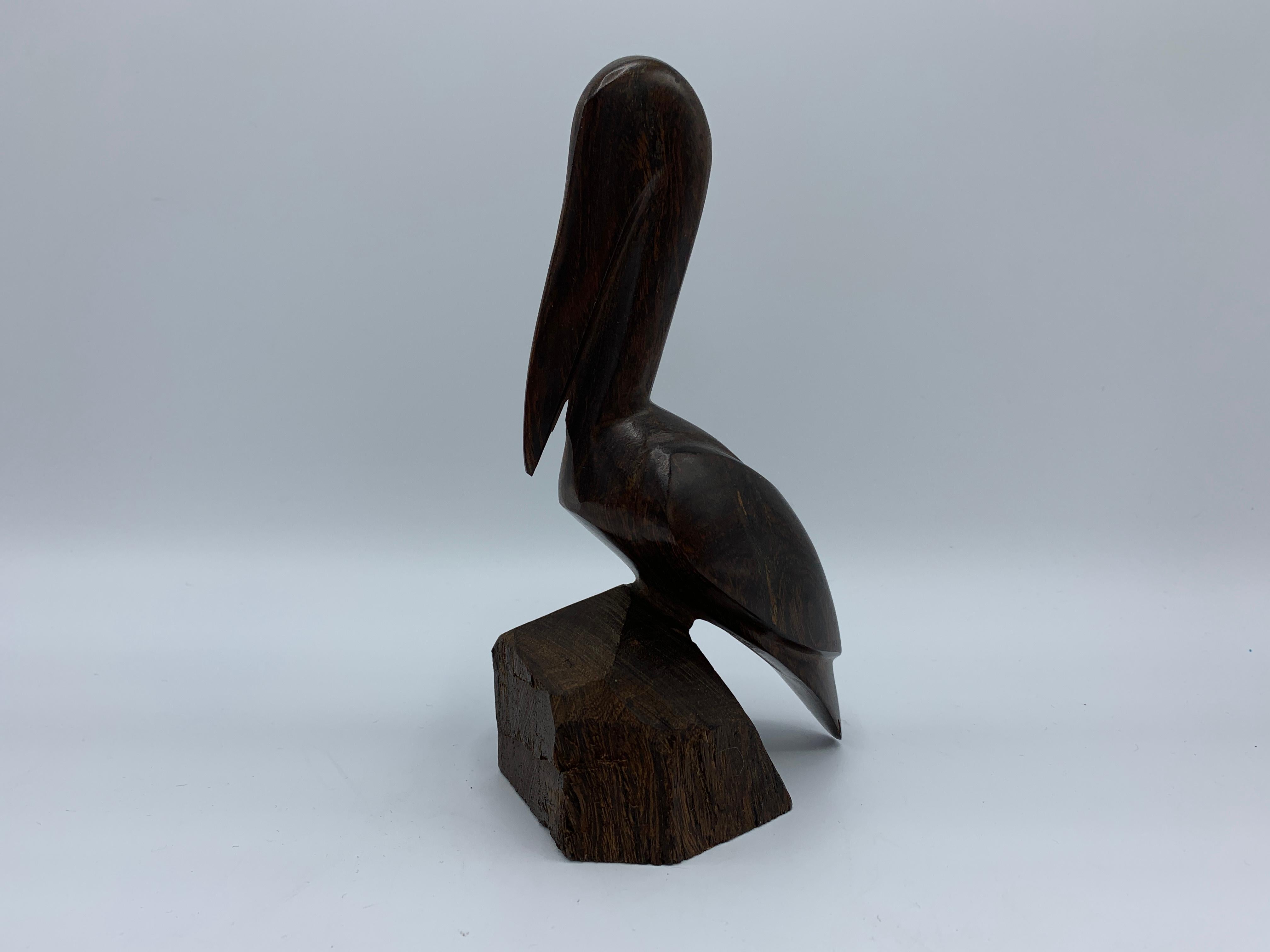 Hand-Carved 1960s Zebra Wood Pelican Sculpture For Sale