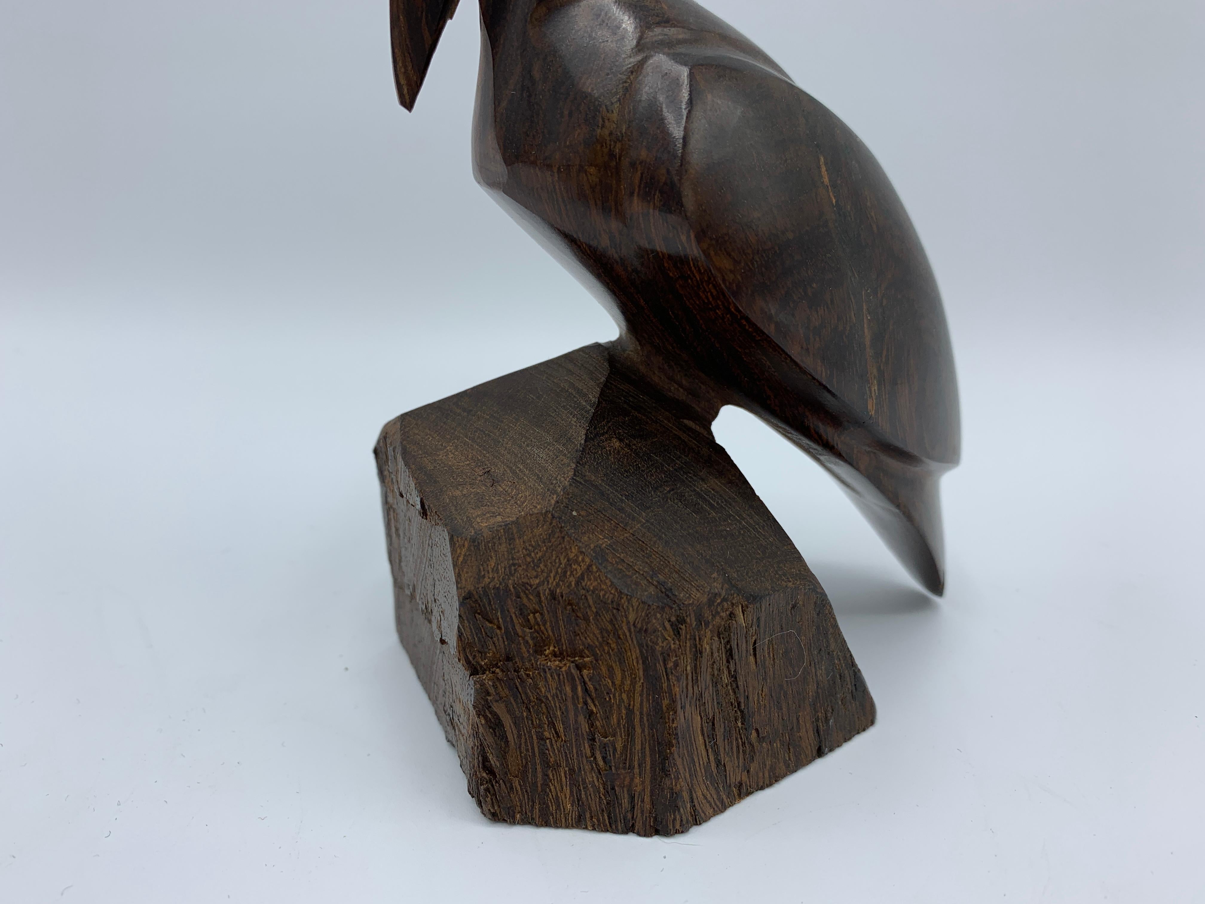 1960s Zebra Wood Pelican Sculpture For Sale 1