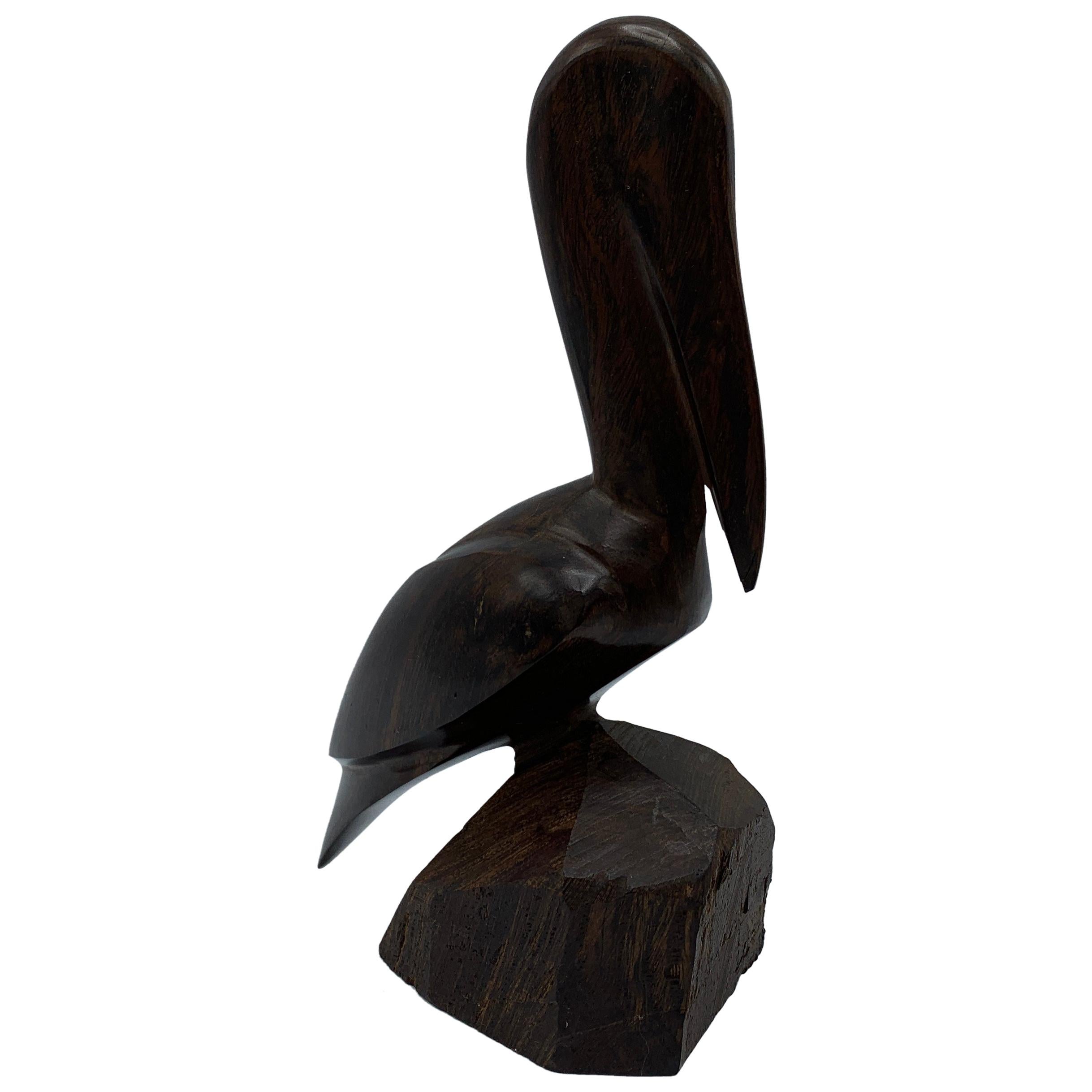 1960s Zebra Wood Pelican Sculpture For Sale