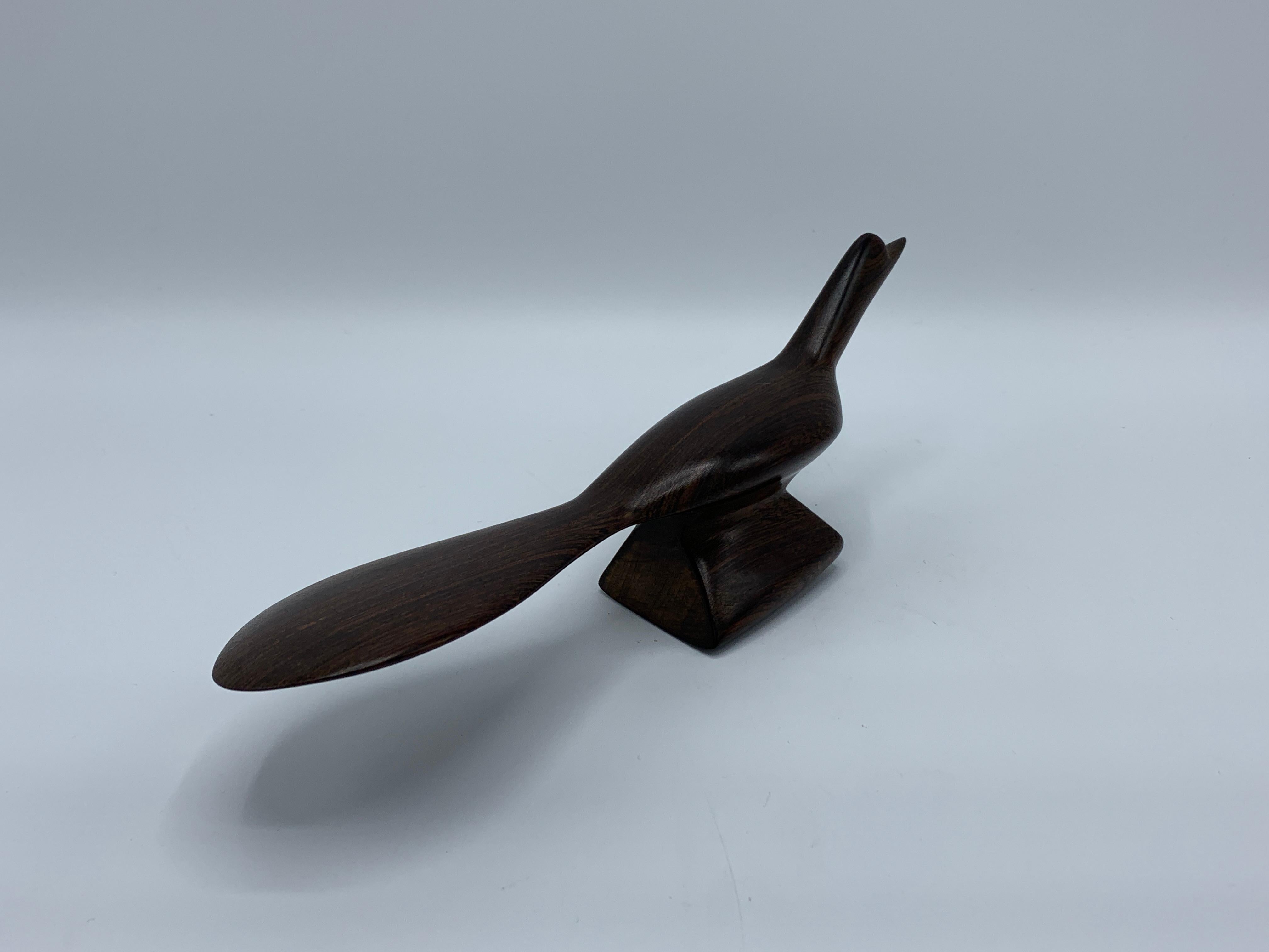 Mid-Century Modern 1960s Zebra Wood RoadRunner Bird Sculpture For Sale