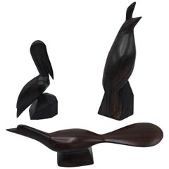 1960s Zebrawood Bird Sculptures, Set of Three