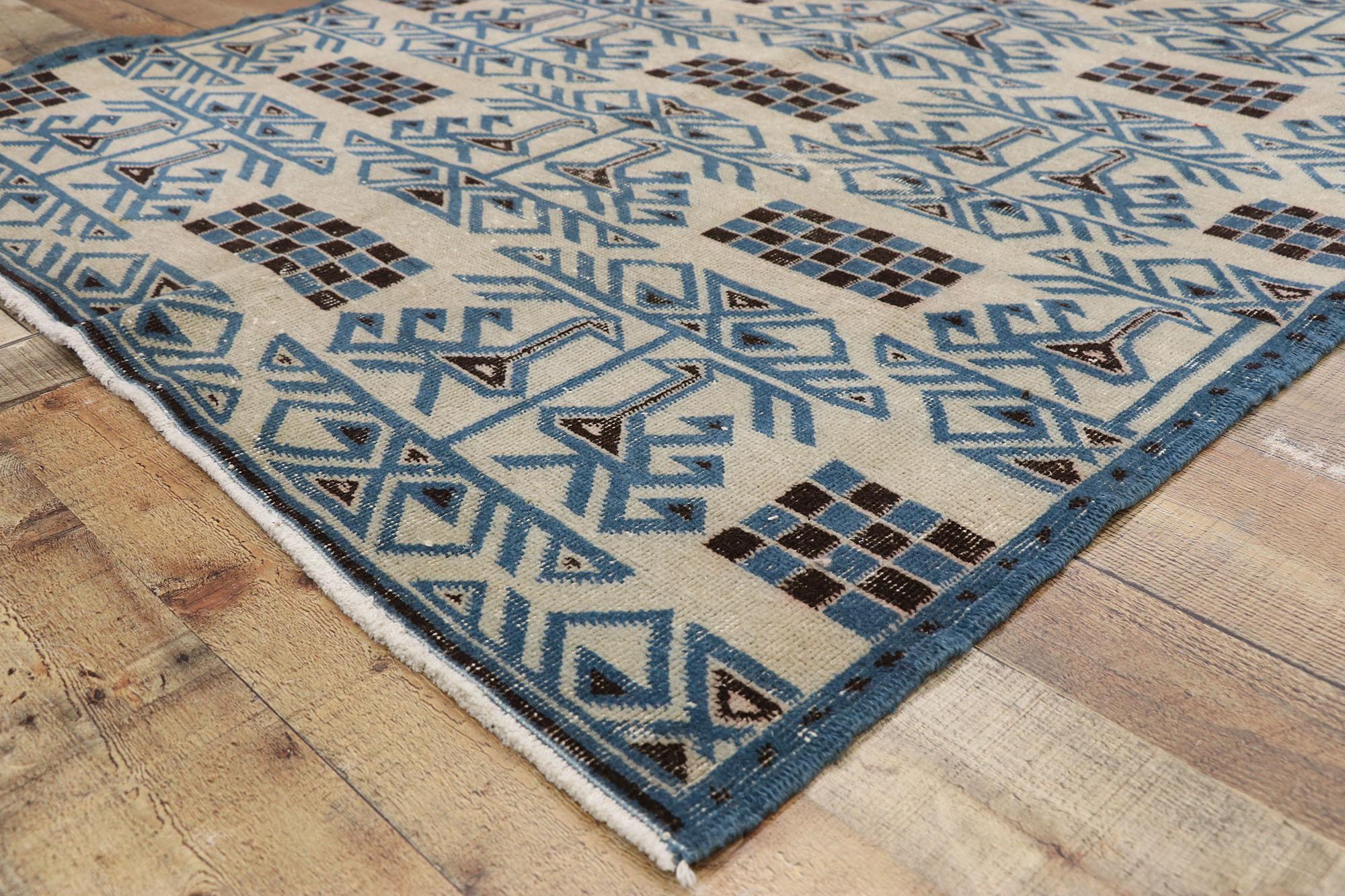 Wool 1960's Zeki Muren Distressed Turkish Sivas Rug with Art Deco Cubism Style For Sale