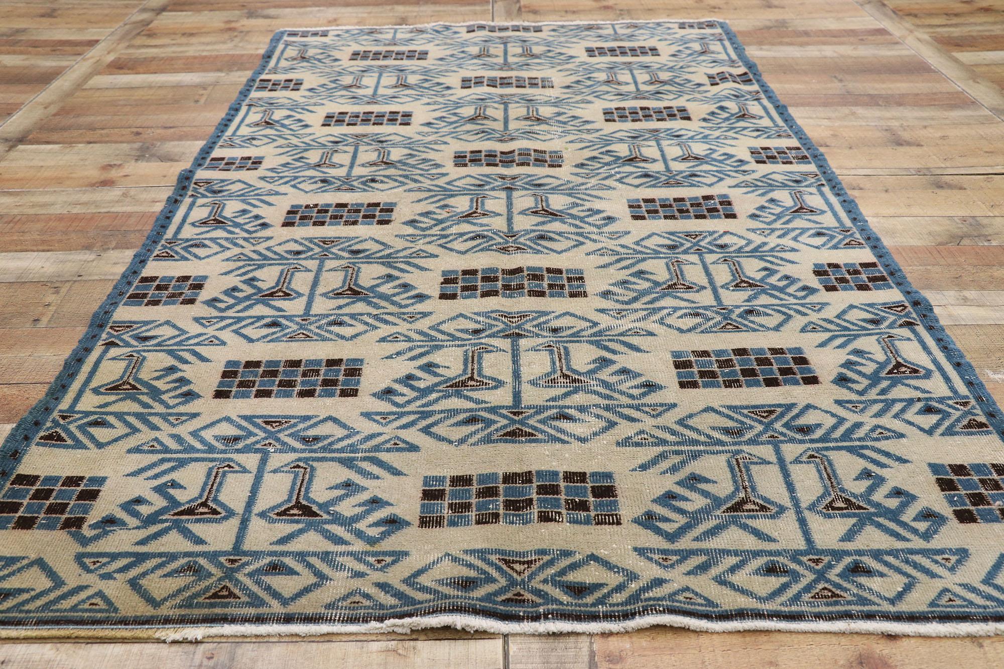1960's Zeki Muren Distressed Turkish Sivas Rug with Art Deco Cubism Style For Sale 1