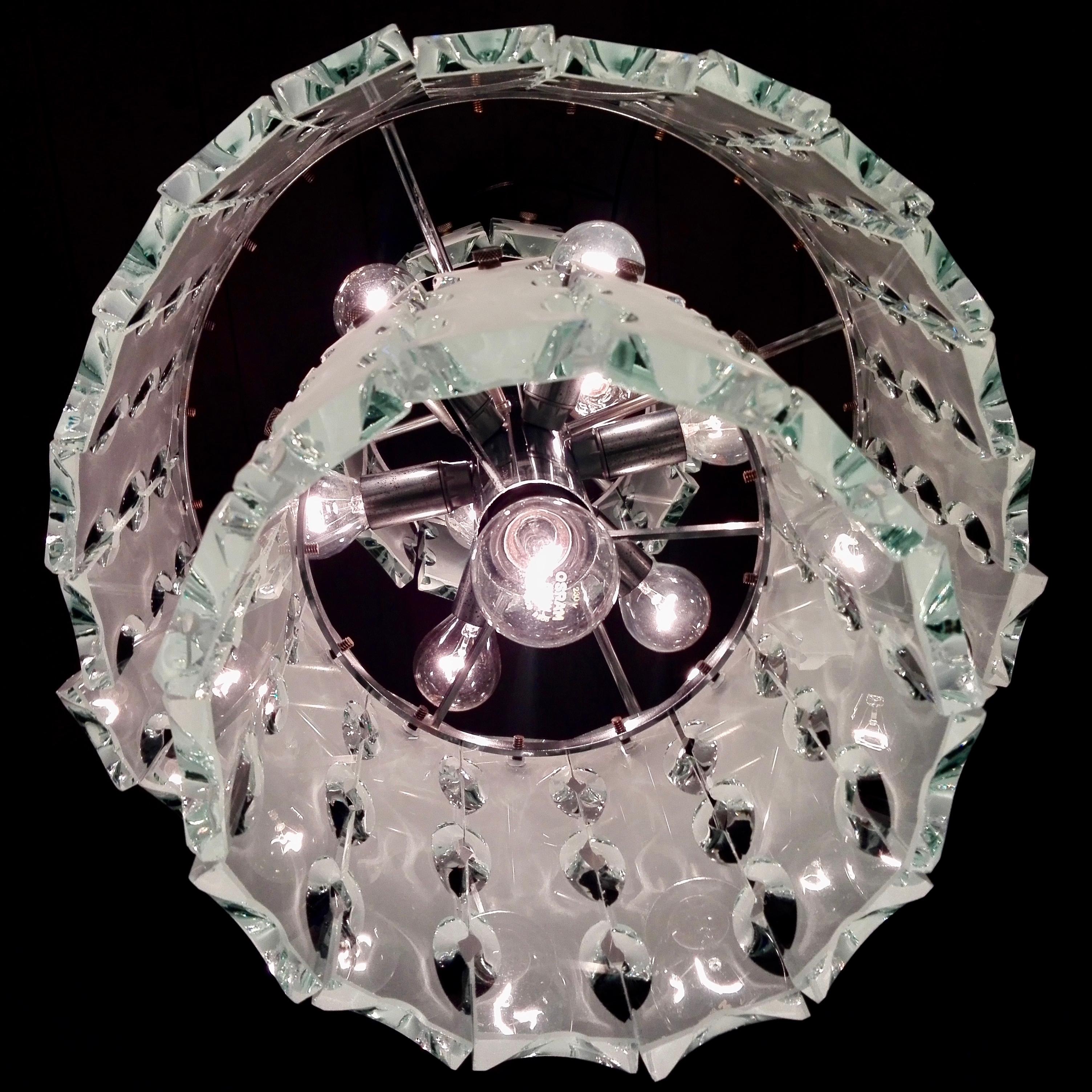 1960s Zero Quattro for Fontana Arte Attributable Chrome and Glass Pendant Lamp For Sale 4