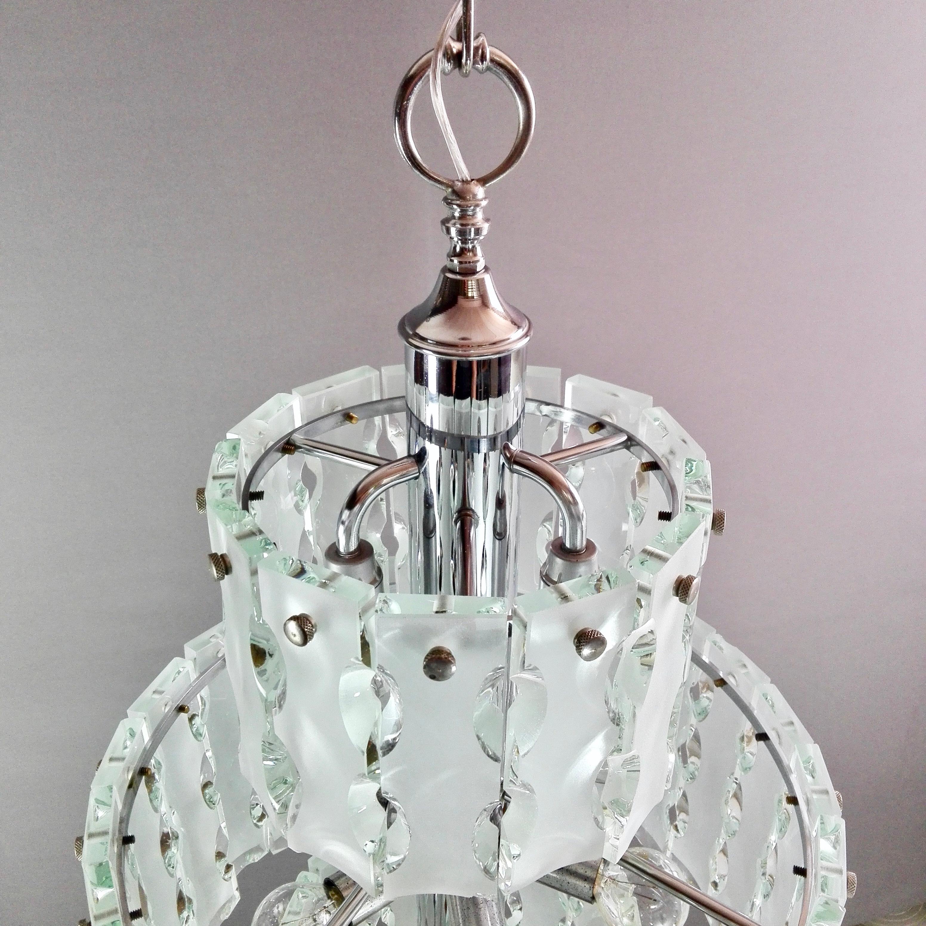 Beveled 1960s Zero Quattro for Fontana Arte Attributable Chrome and Glass Pendant Lamp For Sale