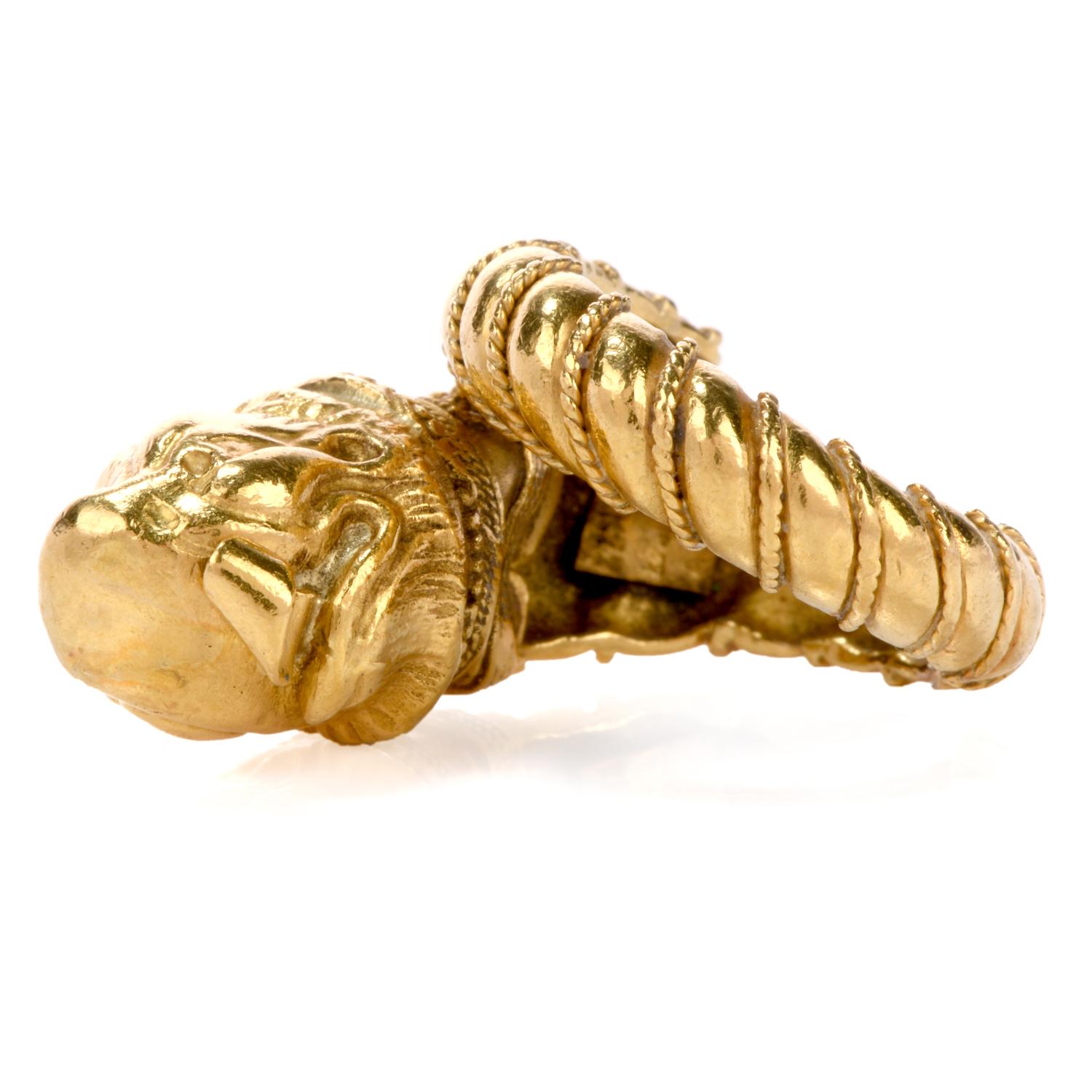 1960s Zolotas Greek 22 Karat Lion Head Gold Coktail Ring For Sale 1