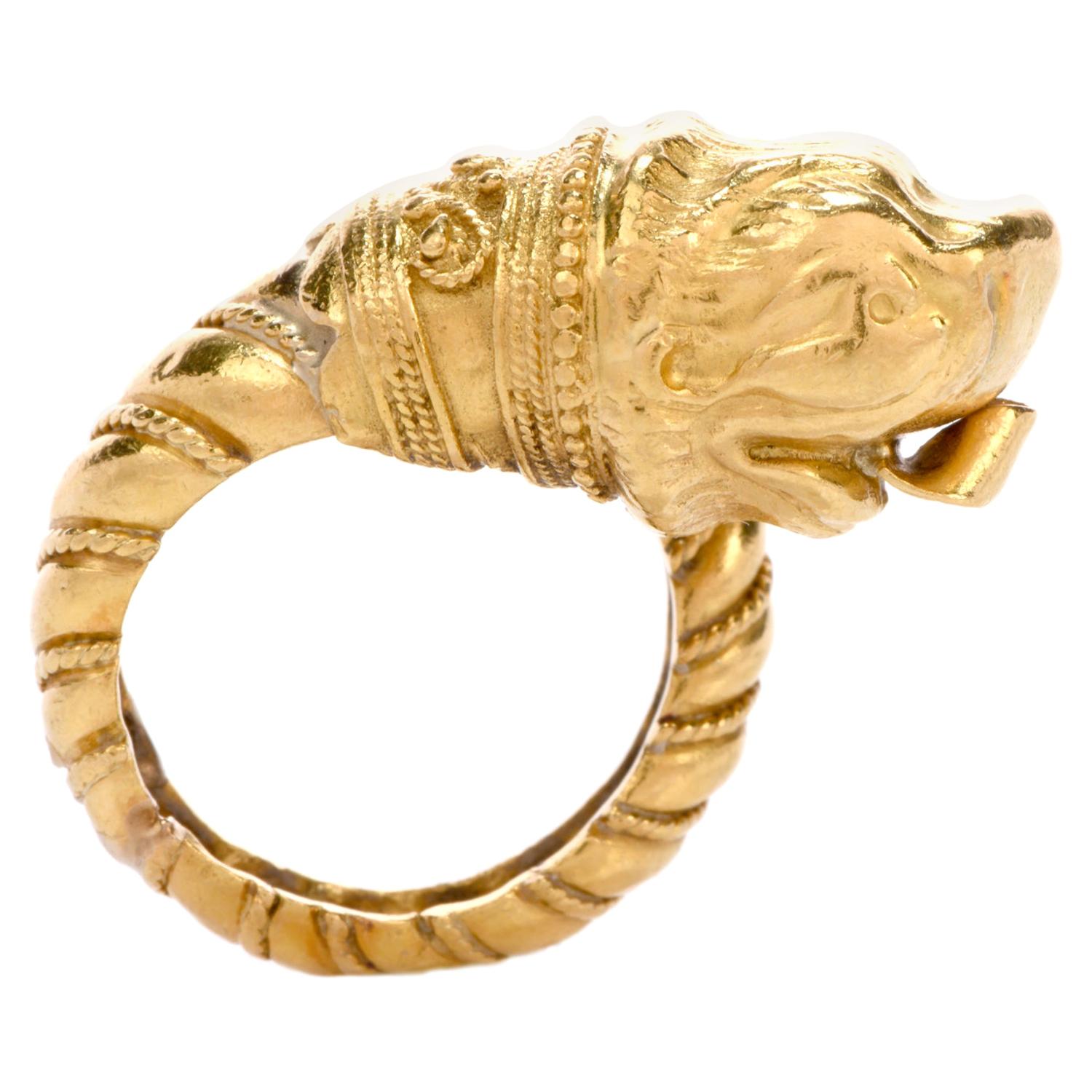 1960er Zolotas Griechischer 22 Karat Löwenkopf Gold Coktail Ring