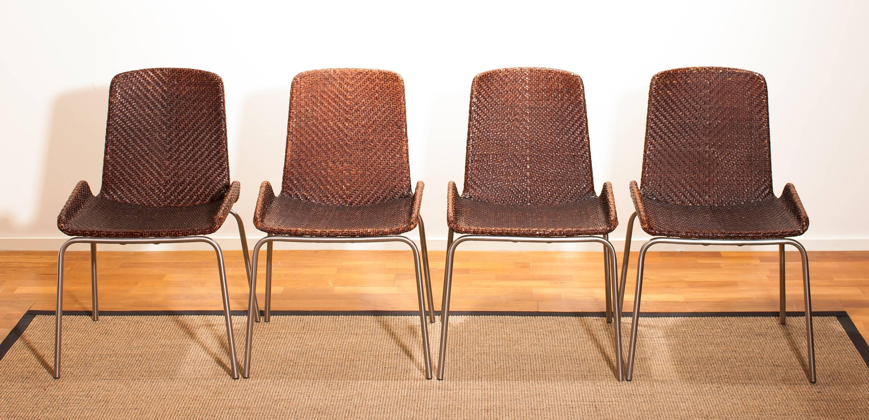 1960s, a Set of Four Leather Braided Dining Chairs, Italy In Excellent Condition In Silvolde, Gelderland