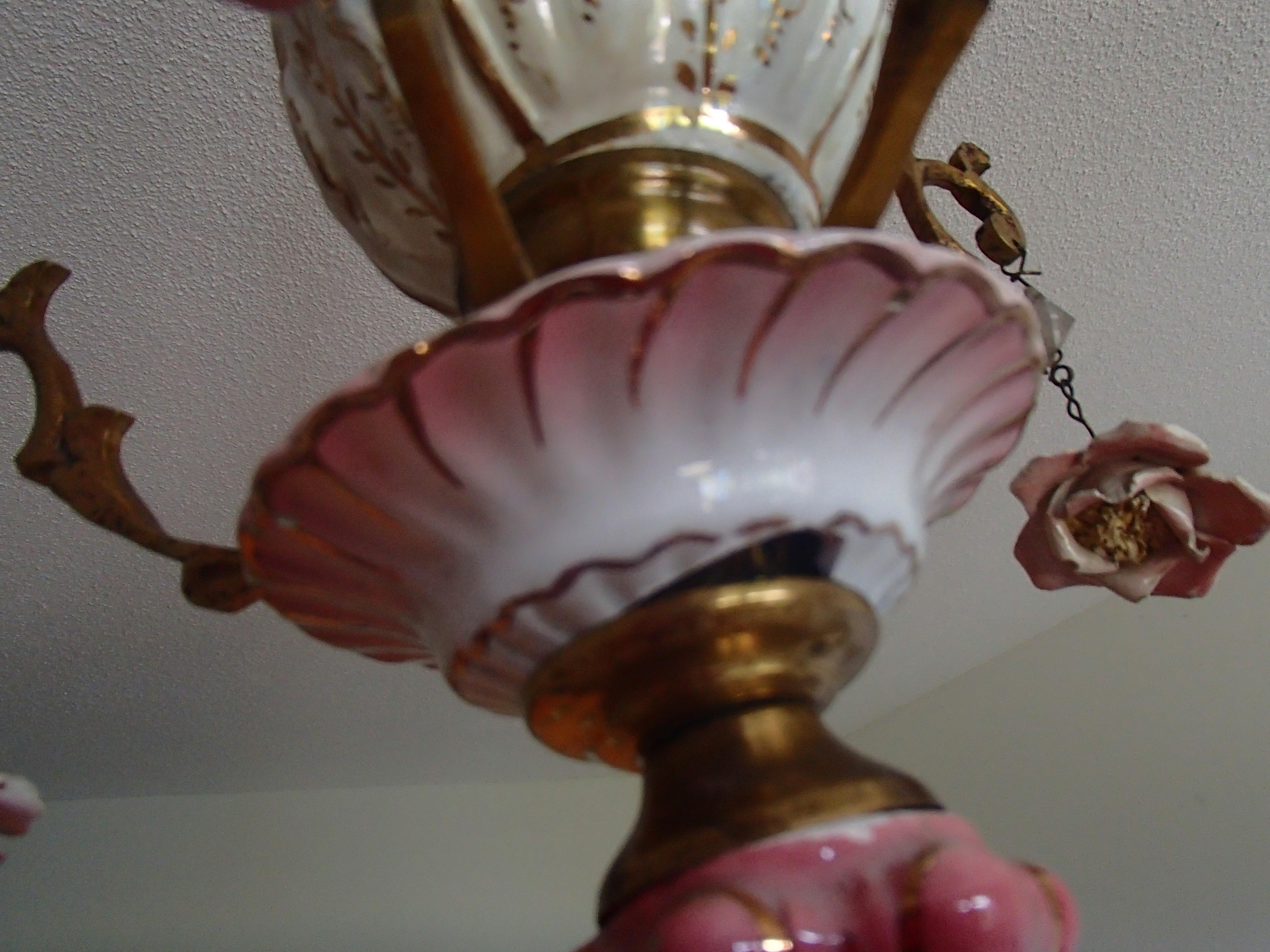 1960th Italian Porcelain Chandelier with Roses For Sale 5