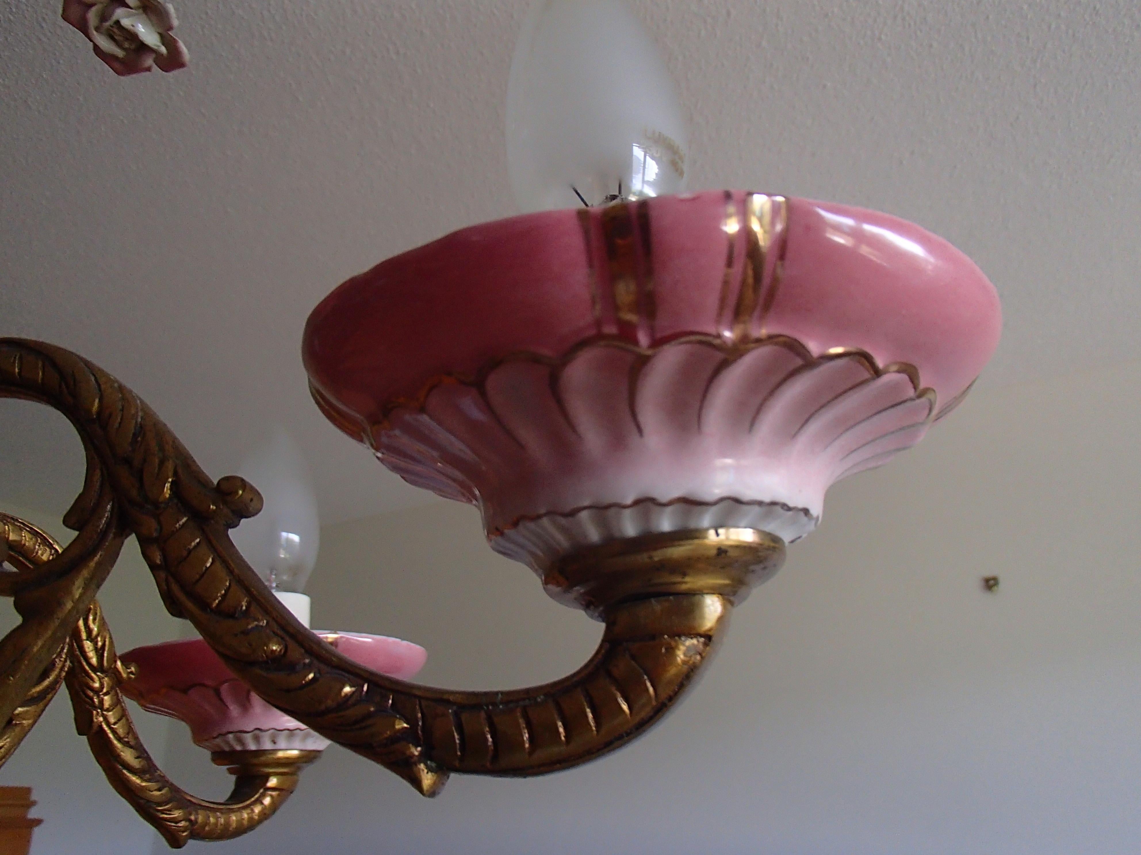 1960th Italian porcelain chandelier with roses.