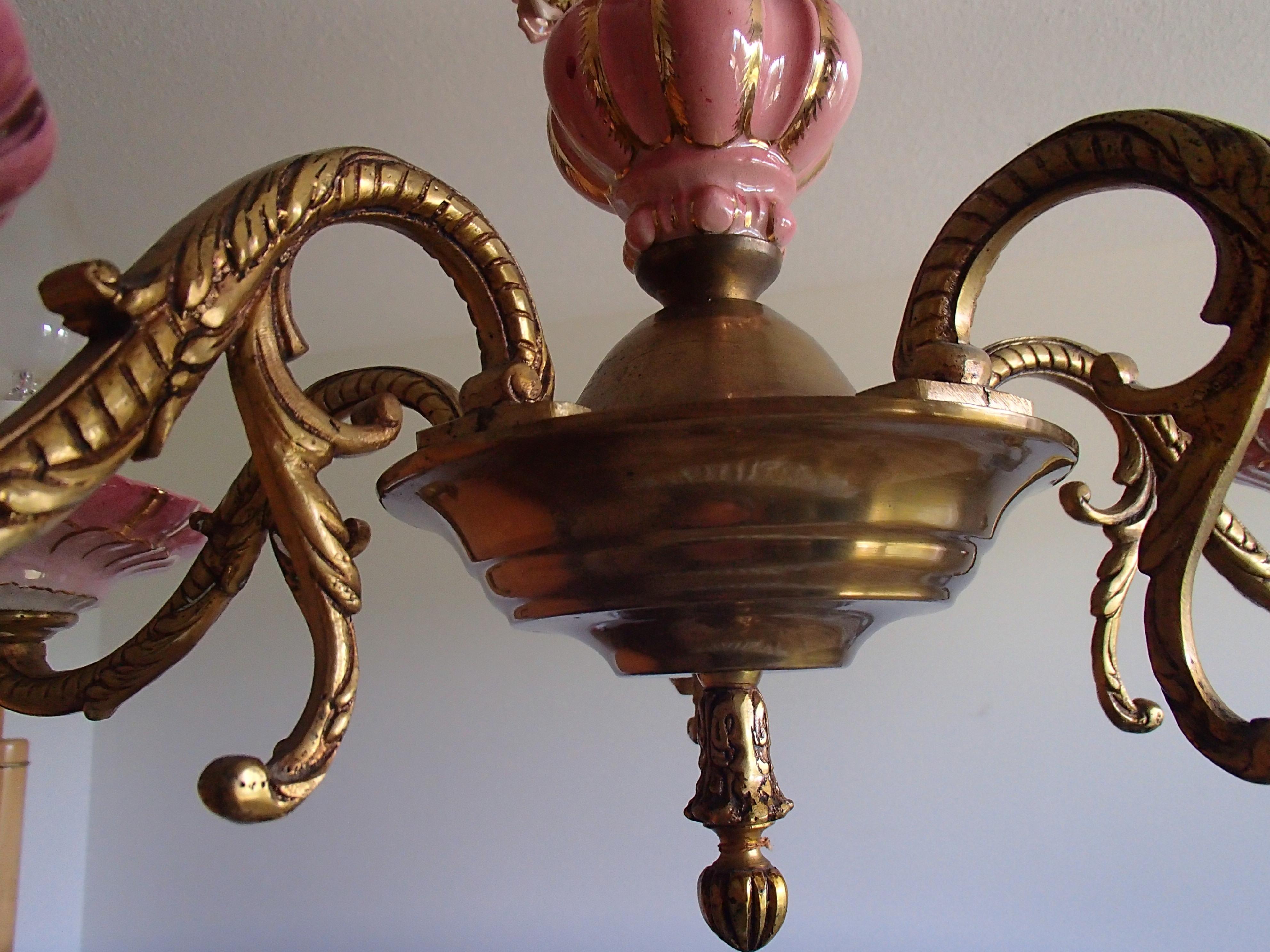 Romantic 1960th Italian Porcelain Chandelier with Roses For Sale