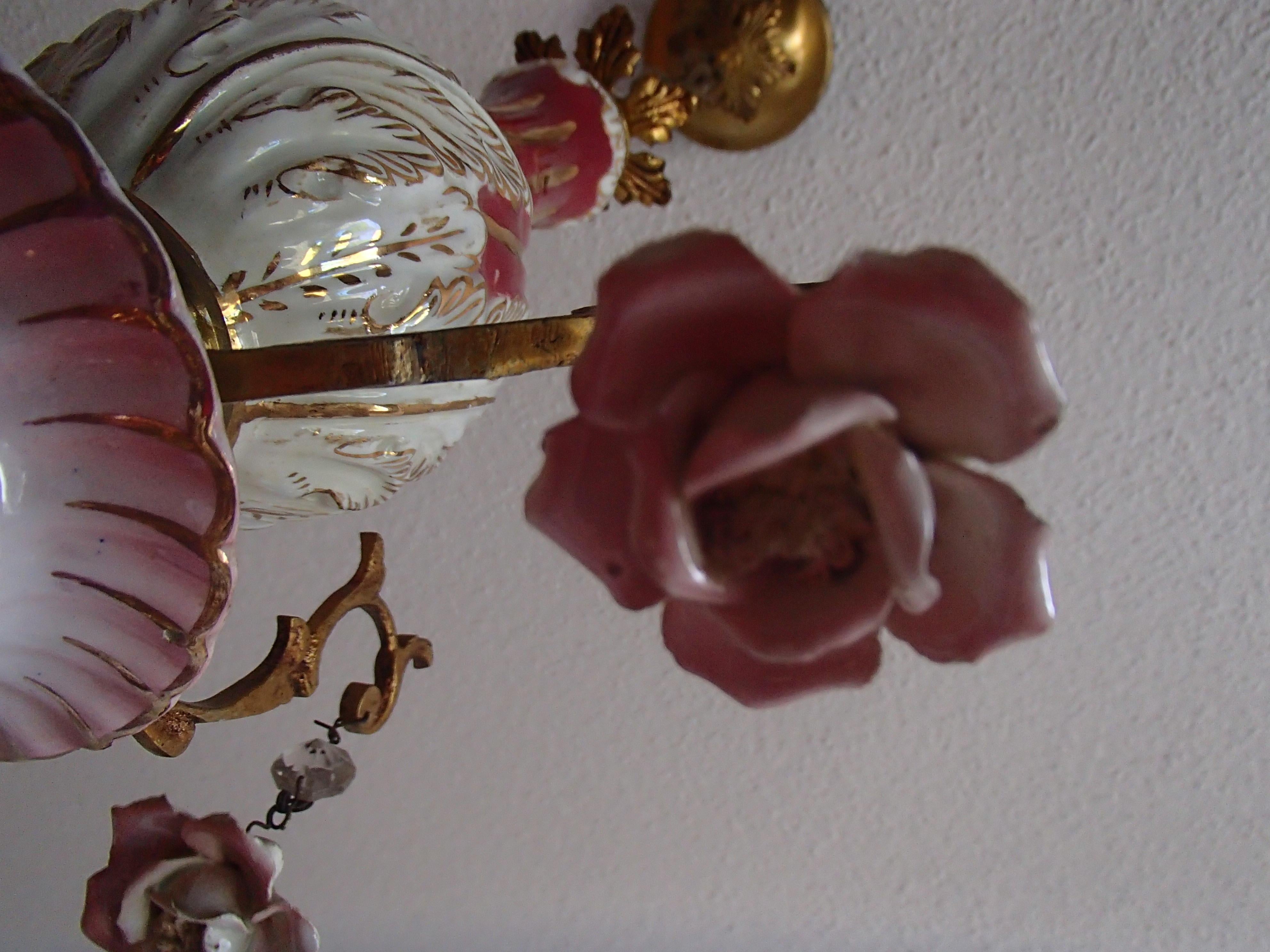 Mid-20th Century 1960th Italian Porcelain Chandelier with Roses For Sale