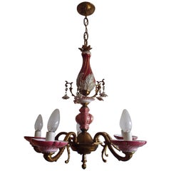 1960th Italian Porcelain Chandelier with Roses