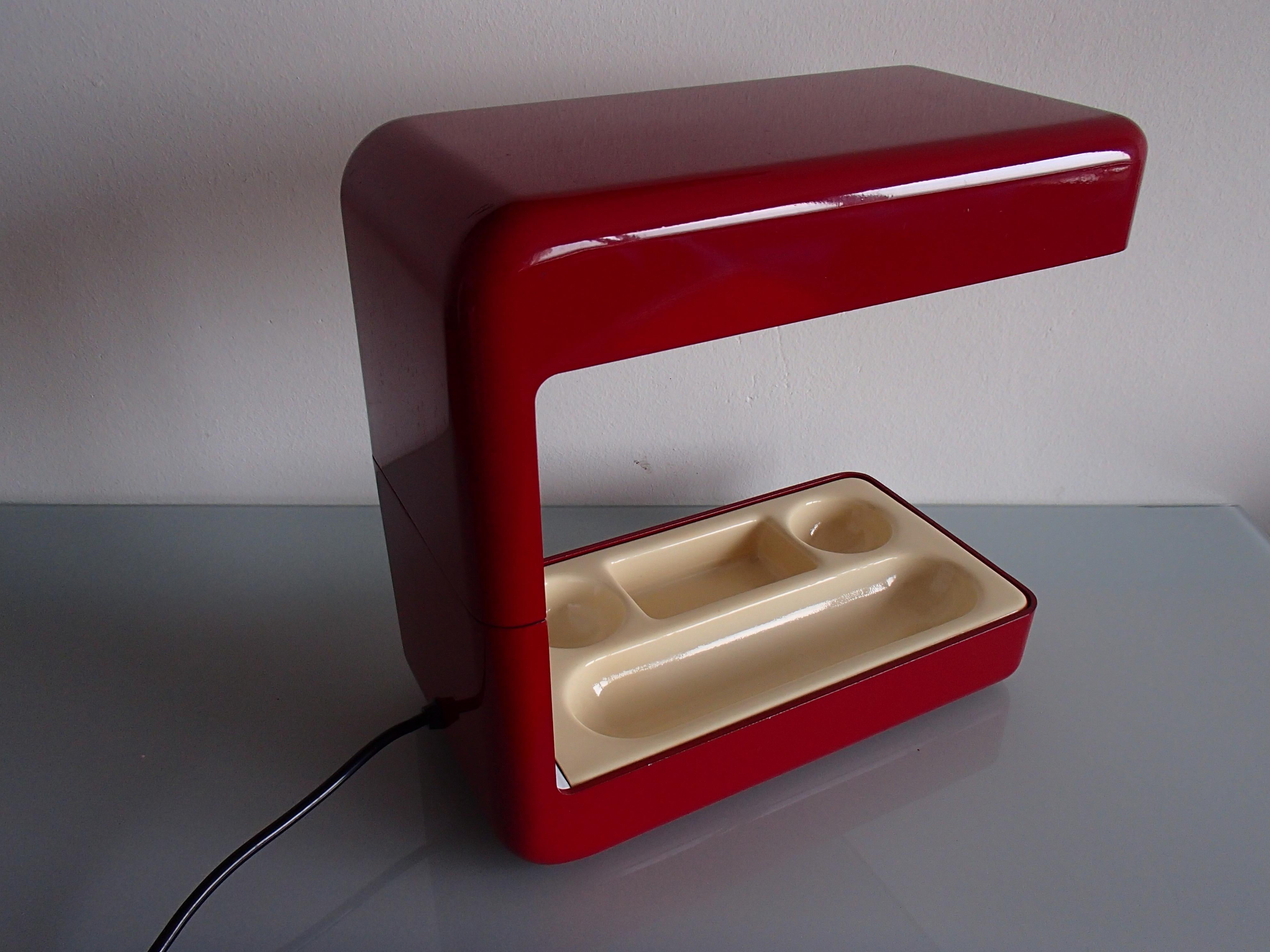 1960 this red desk table lamp with organizer.