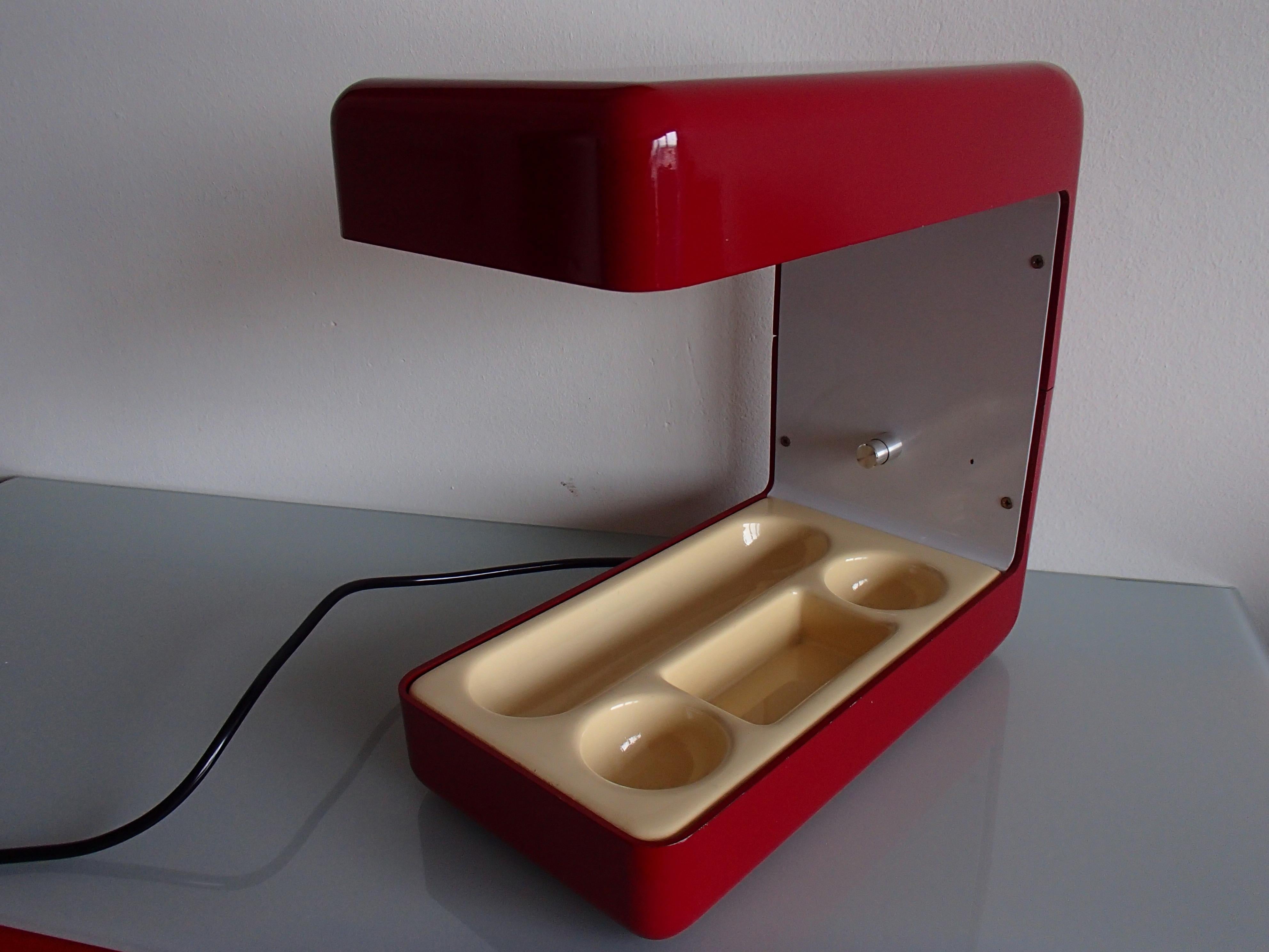 Mid-Century Modern 1960 This Red Desk Table Lamp with Organizer For Sale