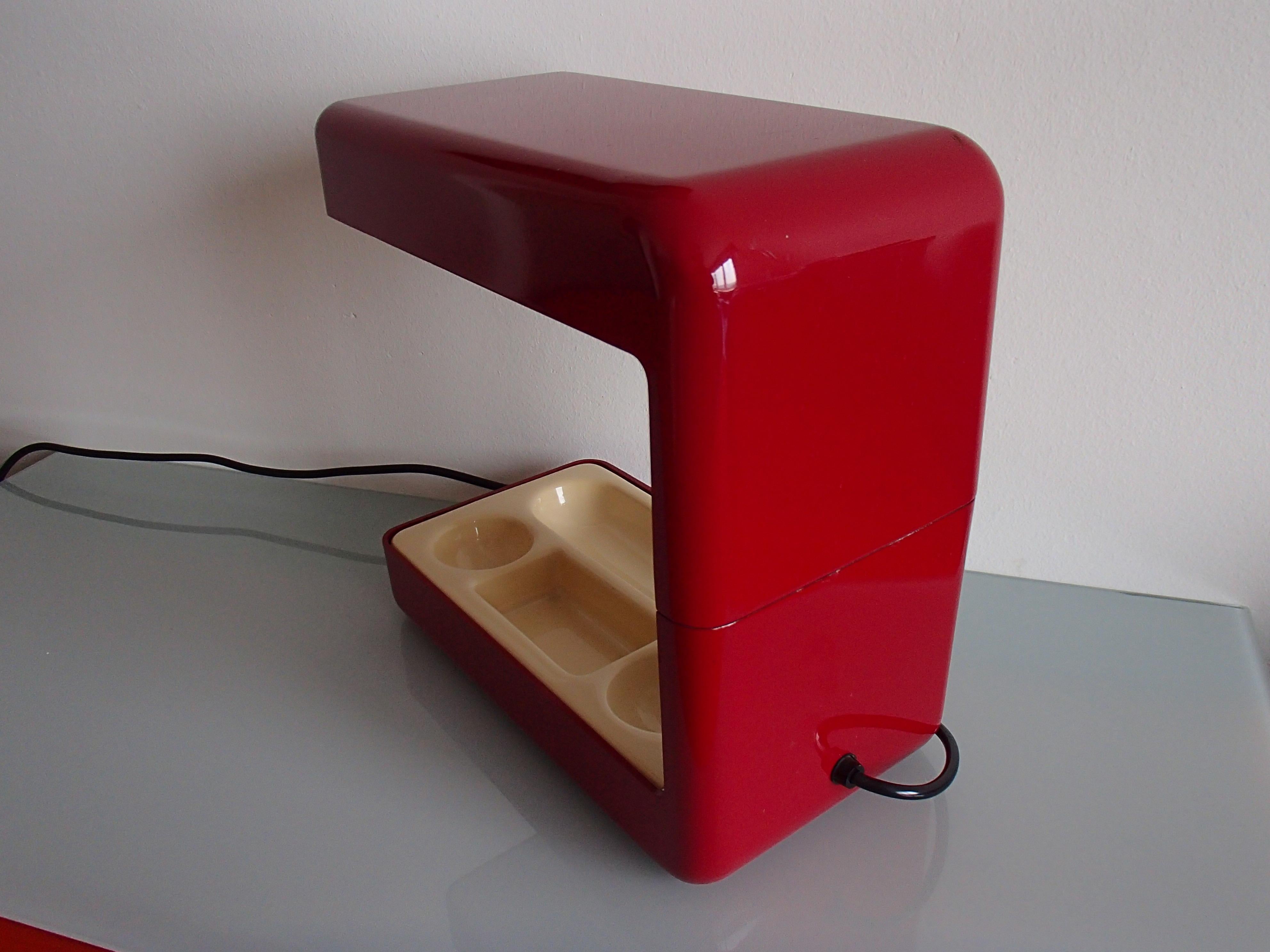 Molded 1960 This Red Desk Table Lamp with Organizer For Sale