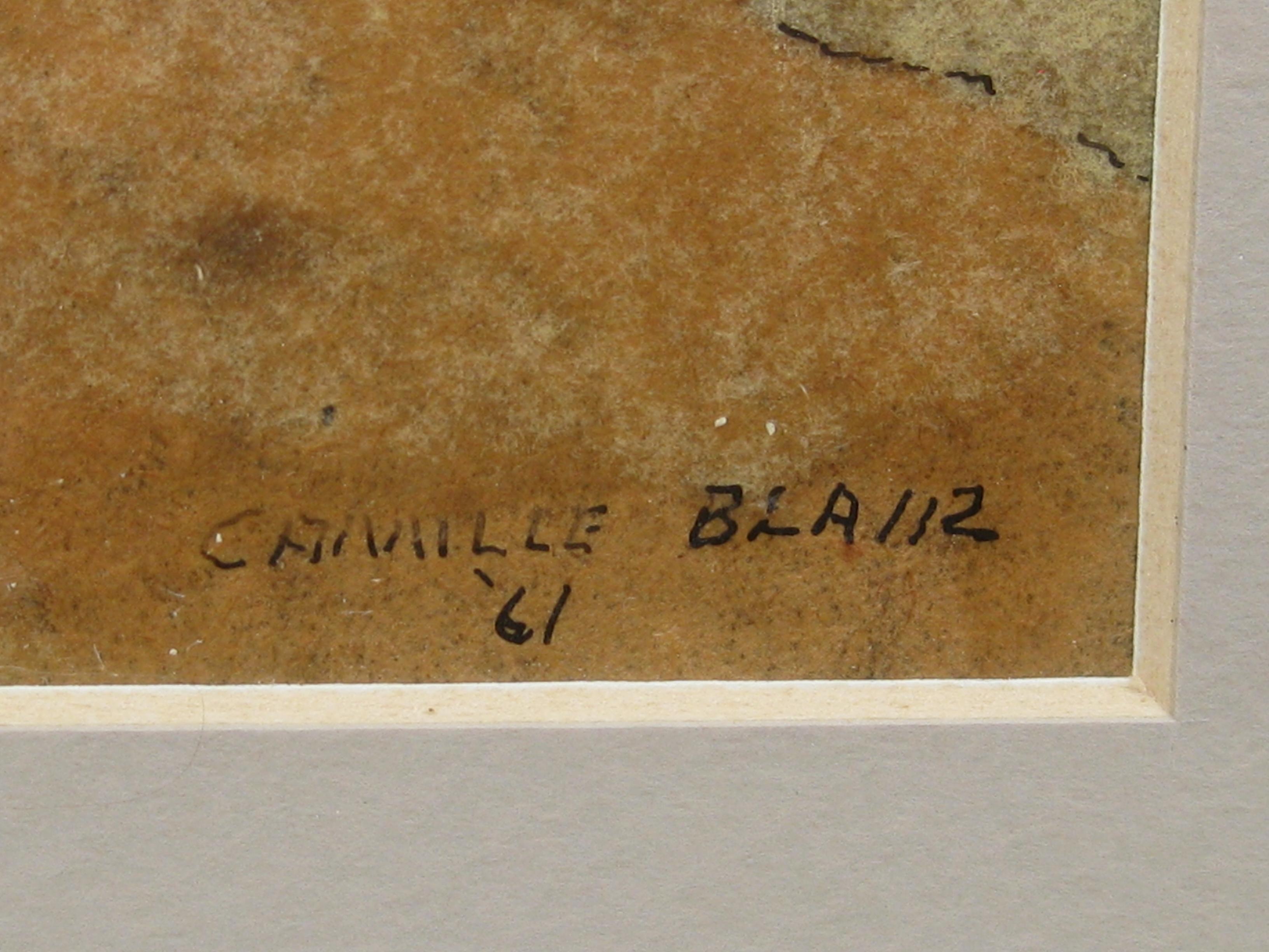 1961 Camille Blair California Listed Artist Abstract Cityscape Painting im Angebot 5