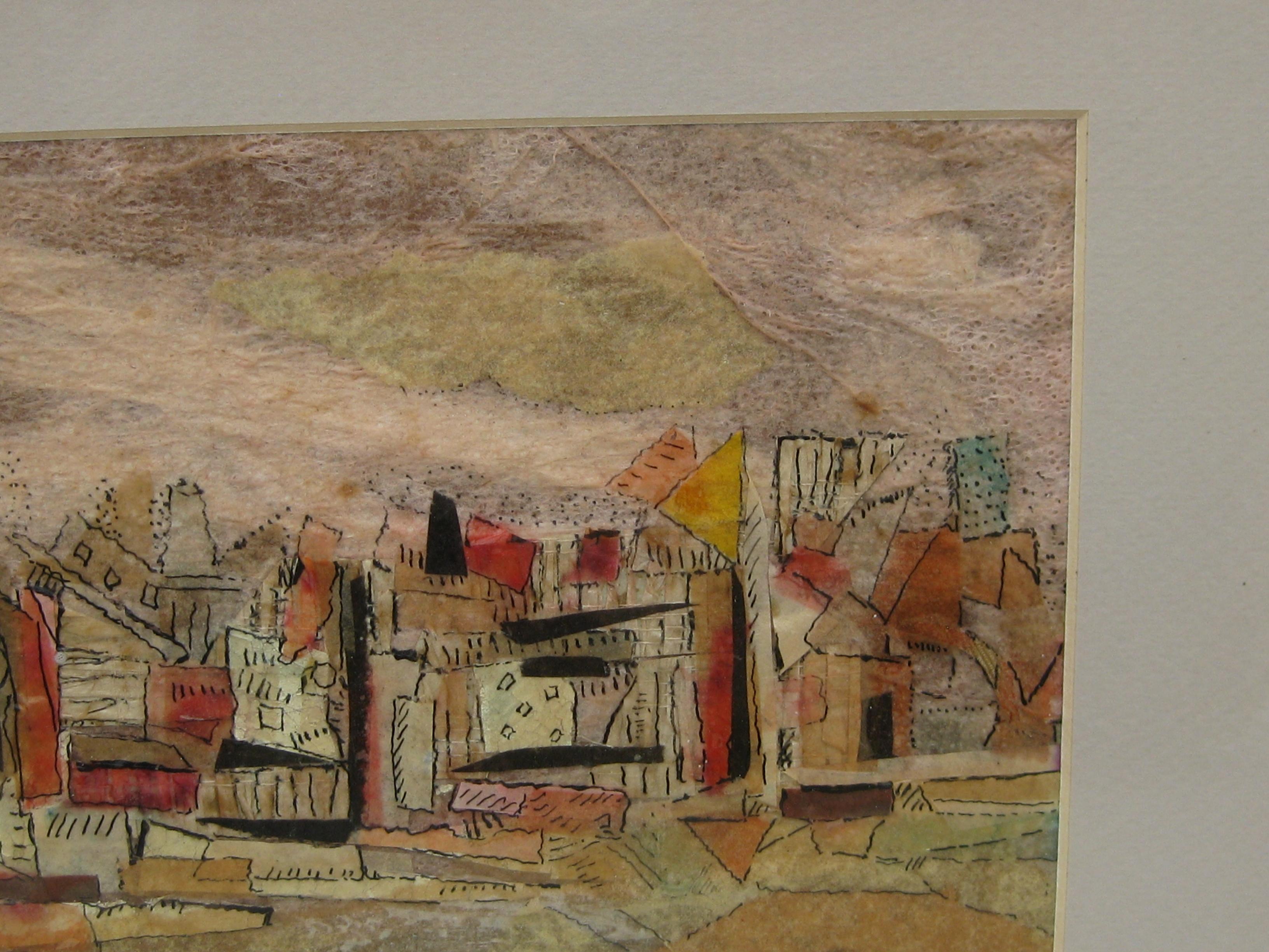 1961 Camille Blair California Listed Artist Abstract Cityscape Painting im Angebot 1
