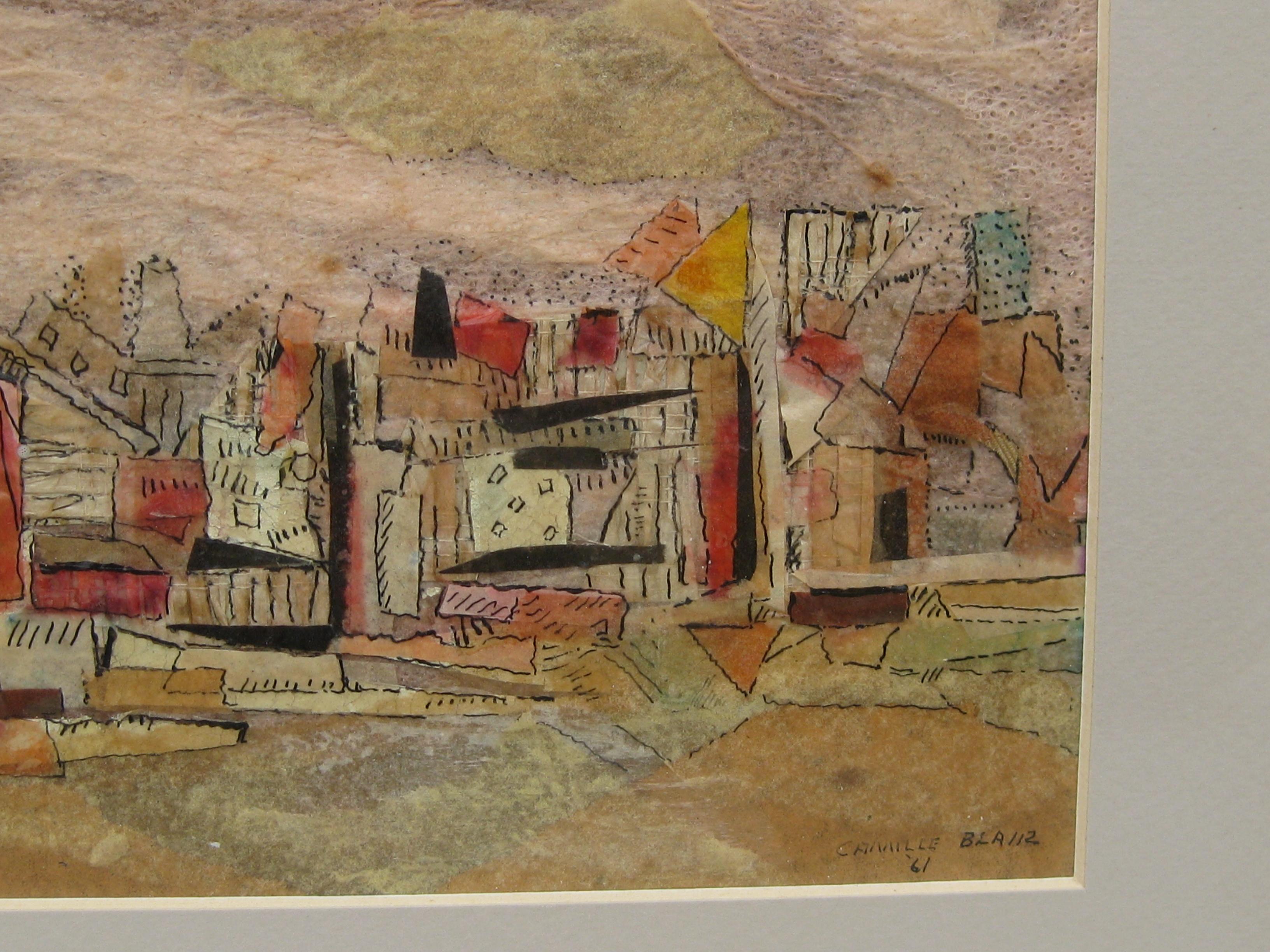1961 Camille Blair California Listed Artist Abstract Cityscape Painting im Angebot 2