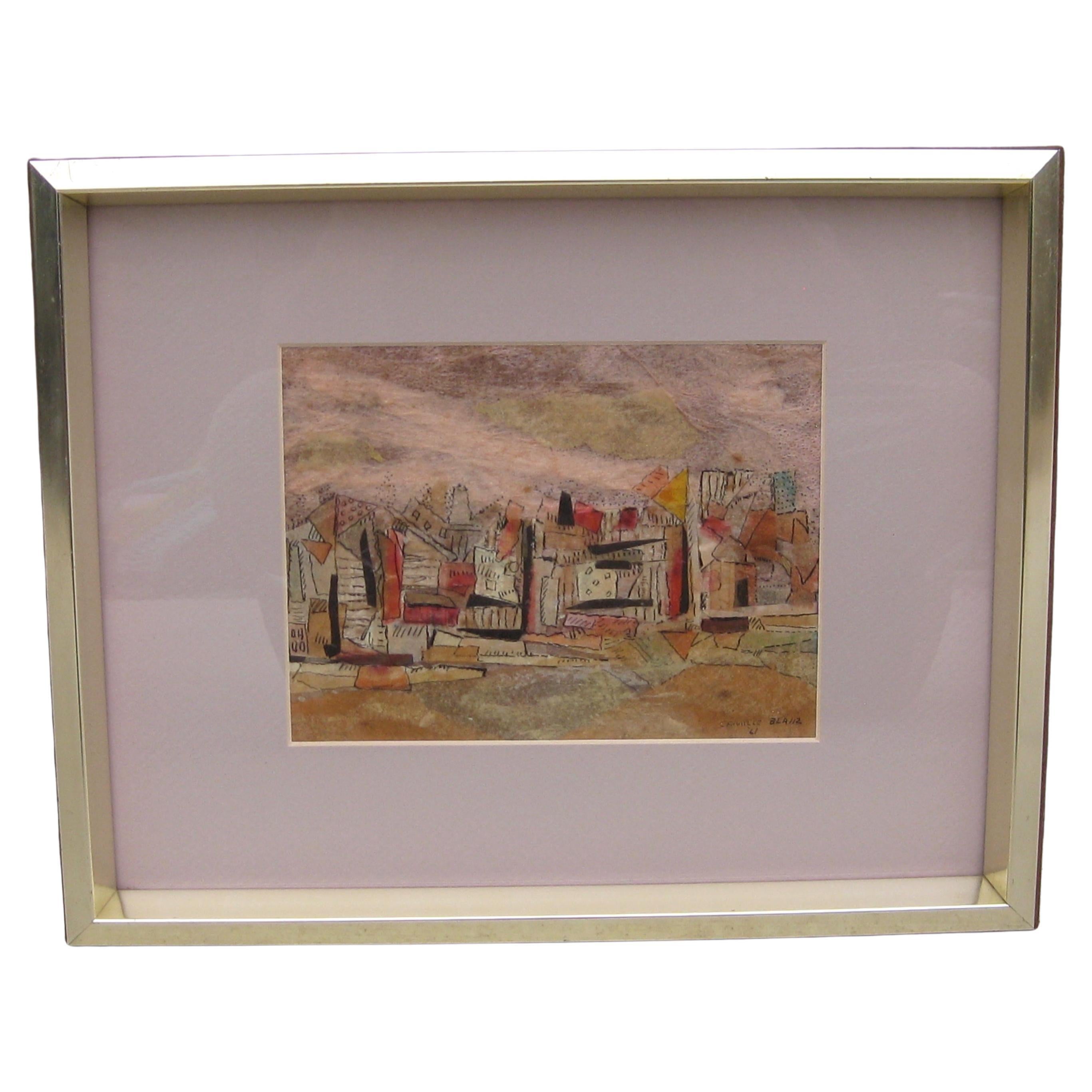 1961 Camille Blair California Listed Artist Abstract Cityscape Painting