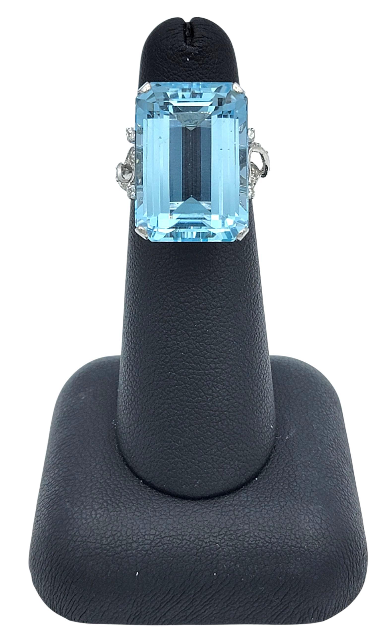 19.61 Carat Emerald Cut Aquamarine Cocktail Ring with Diamonds in Platinum For Sale 6