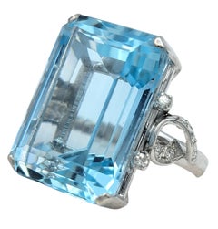 19.61 Carat Emerald Cut Aquamarine Cocktail Ring with Diamonds in Platinum