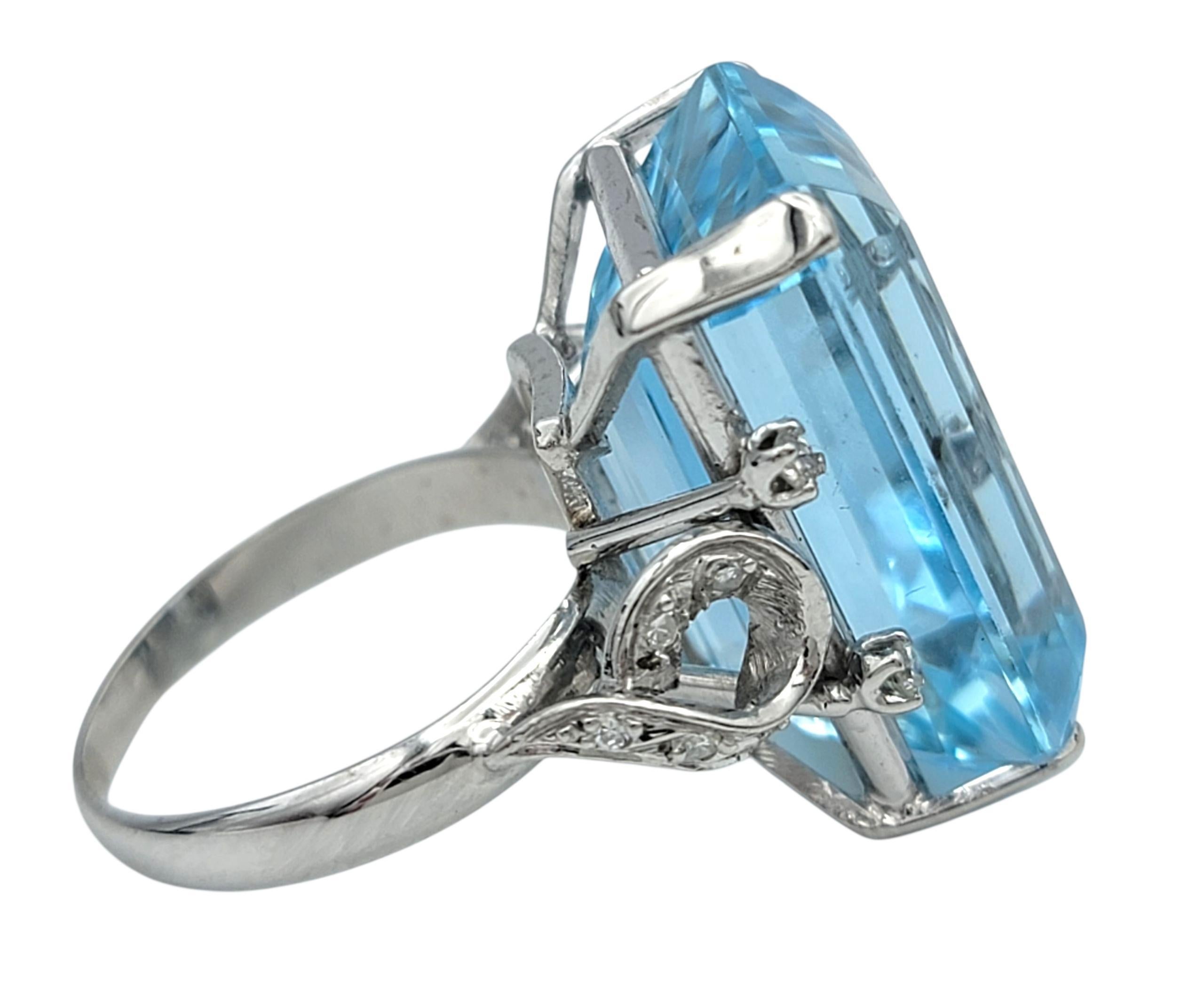 19.61 Carat Emerald Cut Aquamarine Cocktail Ring with Diamonds in Platinum In Good Condition For Sale In Scottsdale, AZ