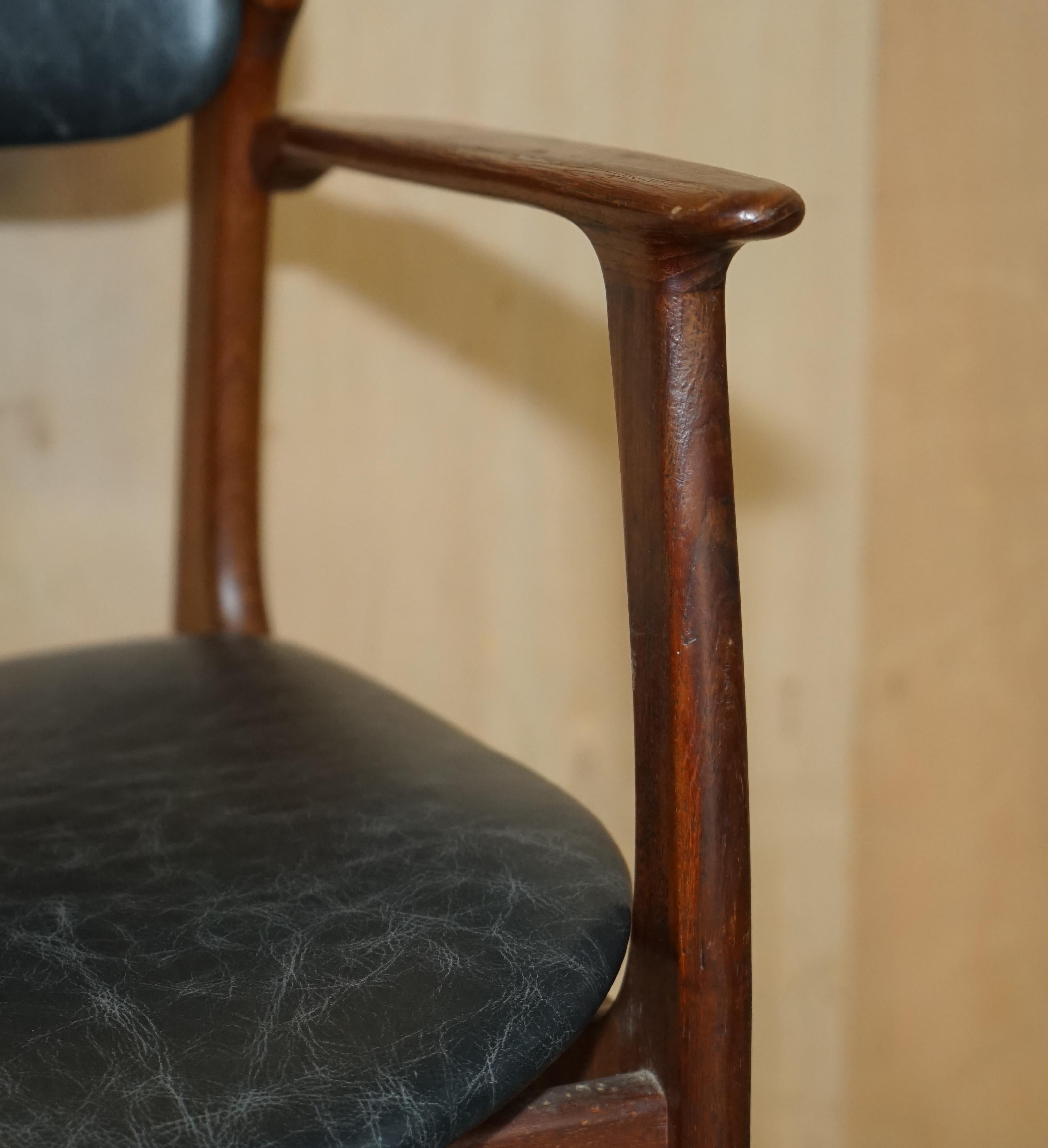 1961 Danish Teak Peter Lovig Nielsen for Mobelfabrik Black Leather Desk Armchair For Sale 5