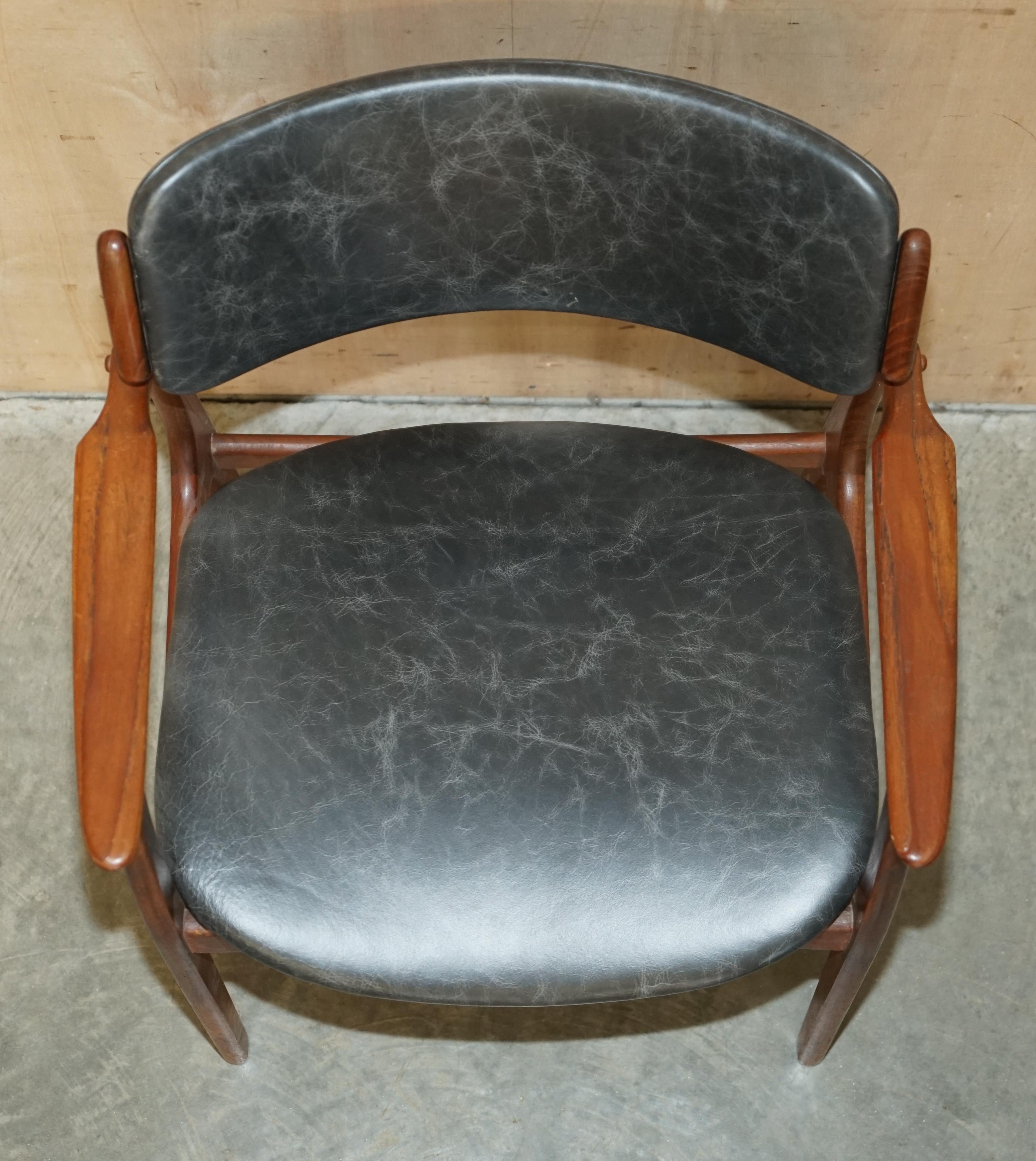 1961 Danish Teak Peter Lovig Nielsen for Mobelfabrik Black Leather Desk Armchair For Sale 9