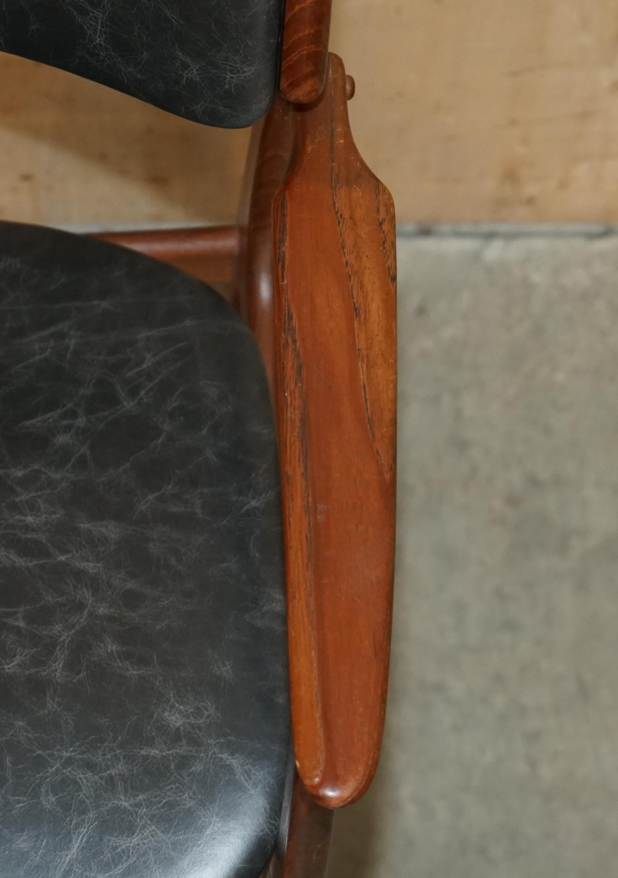 1961 Danish Teak Peter Lovig Nielsen for Mobelfabrik Black Leather Desk Armchair For Sale 12