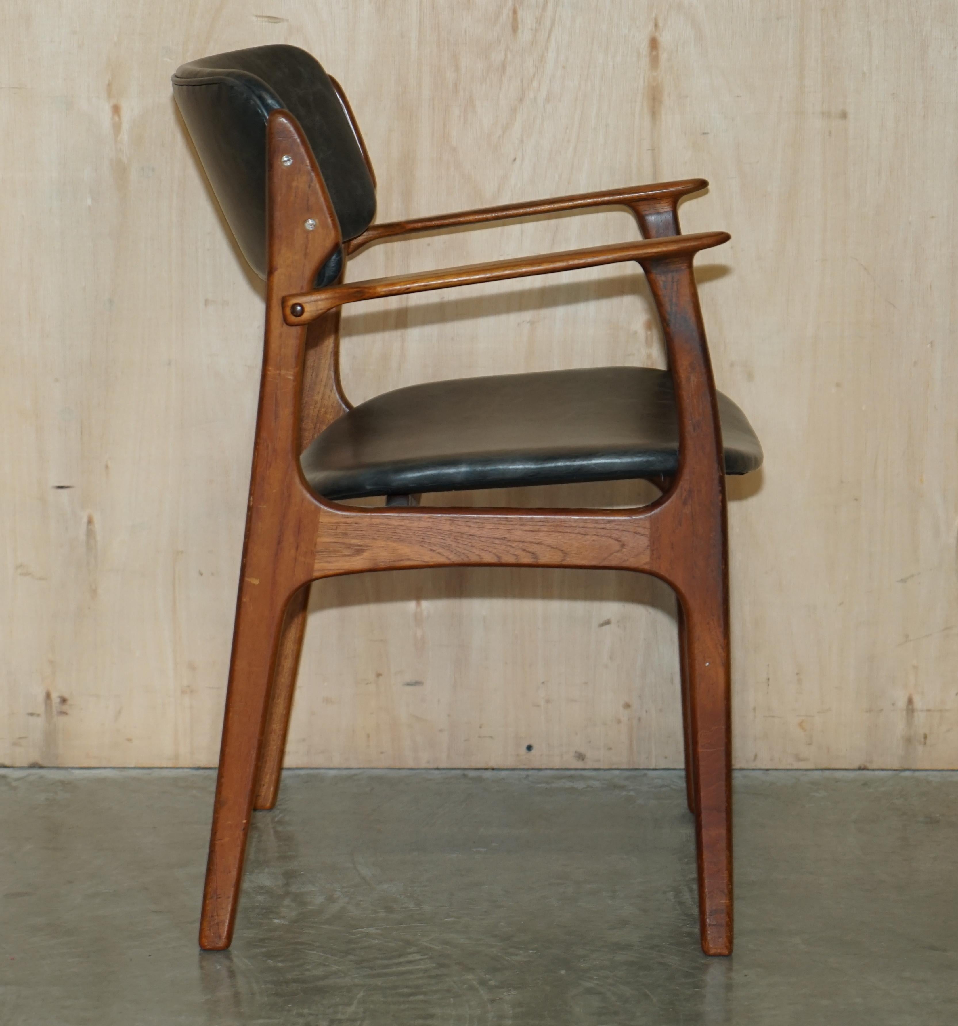 1961 Danish Teak Peter Lovig Nielsen for Mobelfabrik Black Leather Desk Armchair For Sale 13