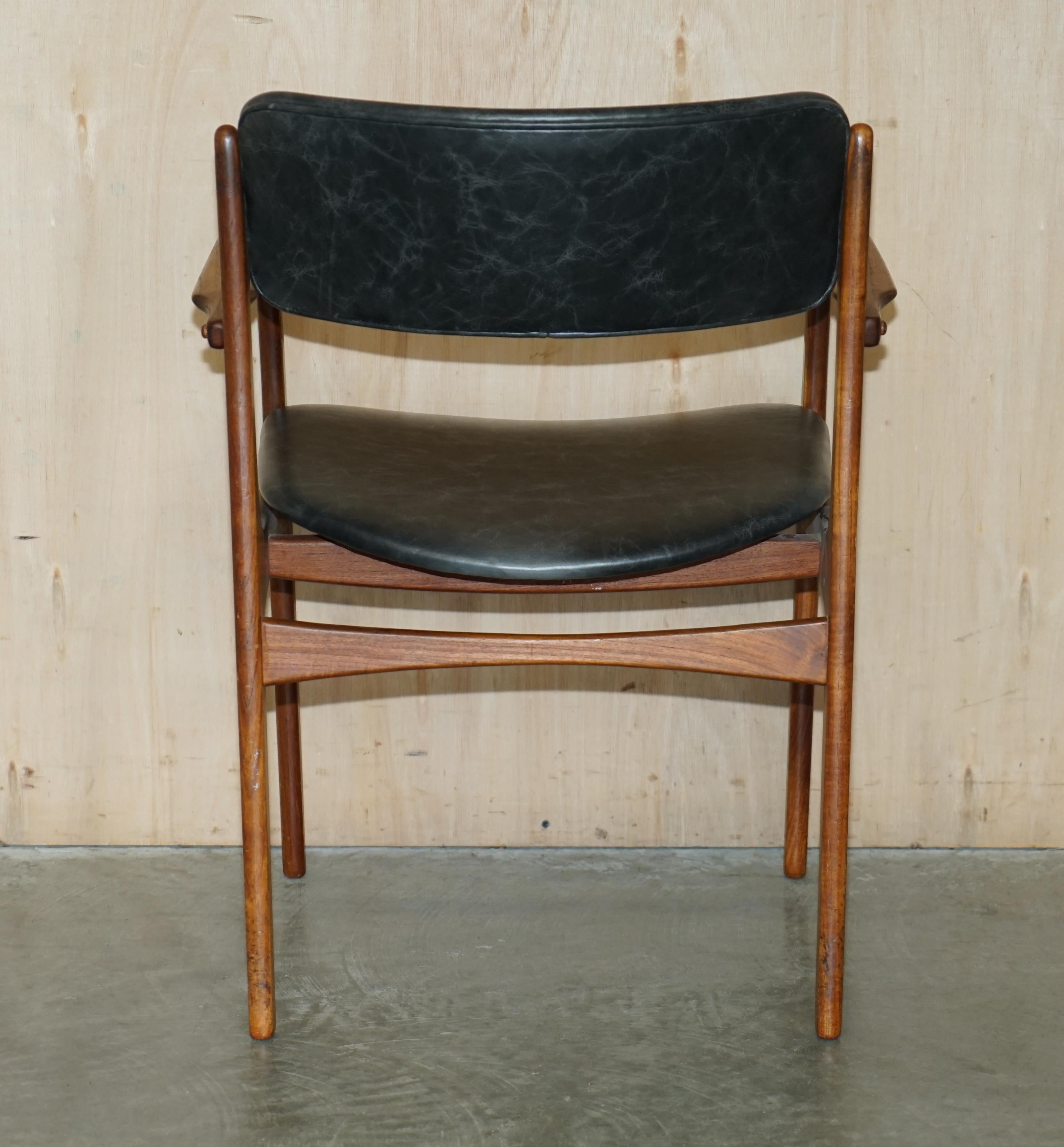 1961 Danish Teak Peter Lovig Nielsen for Mobelfabrik Black Leather Desk Armchair For Sale 14