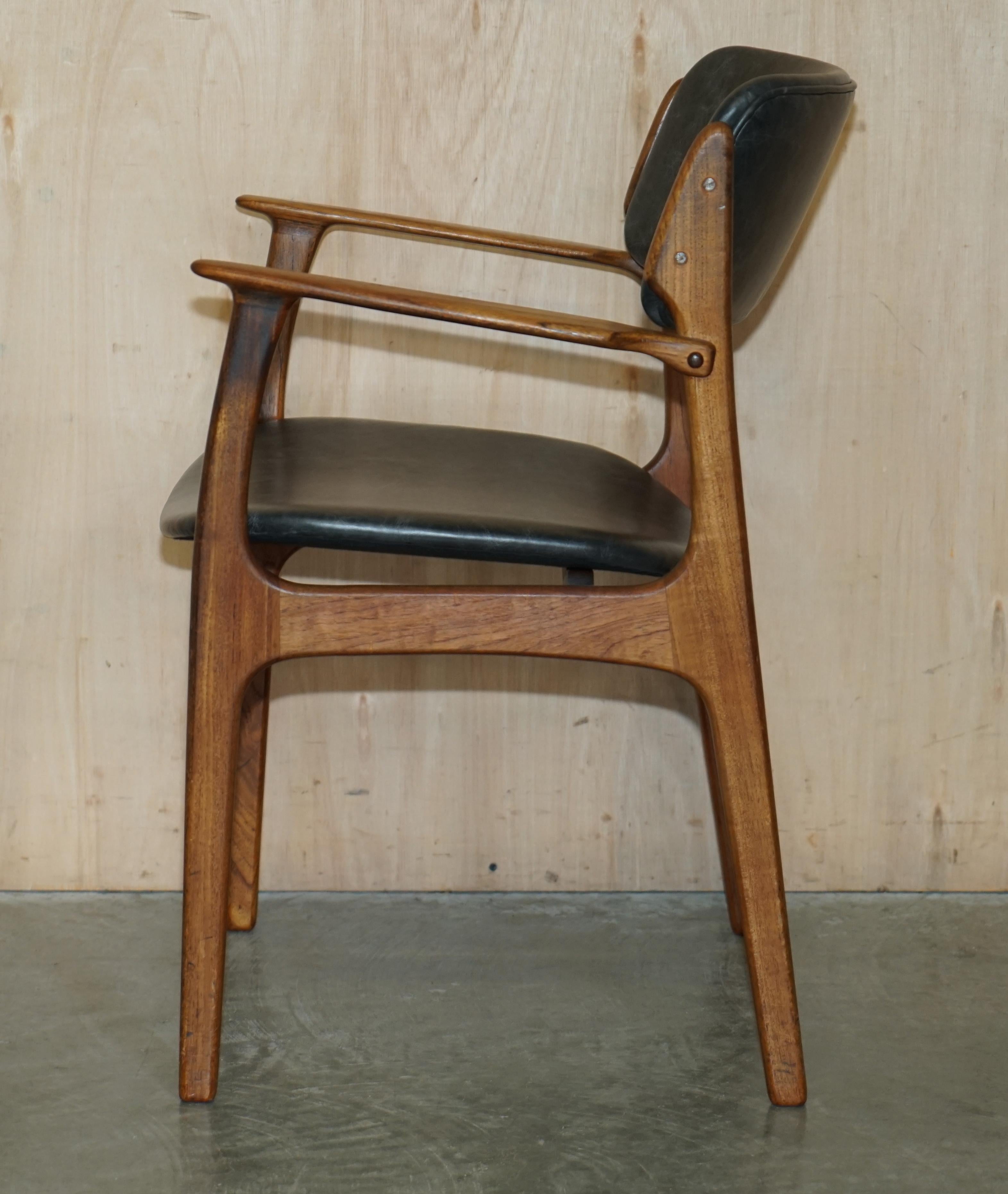 1961 Danish Teak Peter Lovig Nielsen for Mobelfabrik Black Leather Desk Armchair For Sale 15