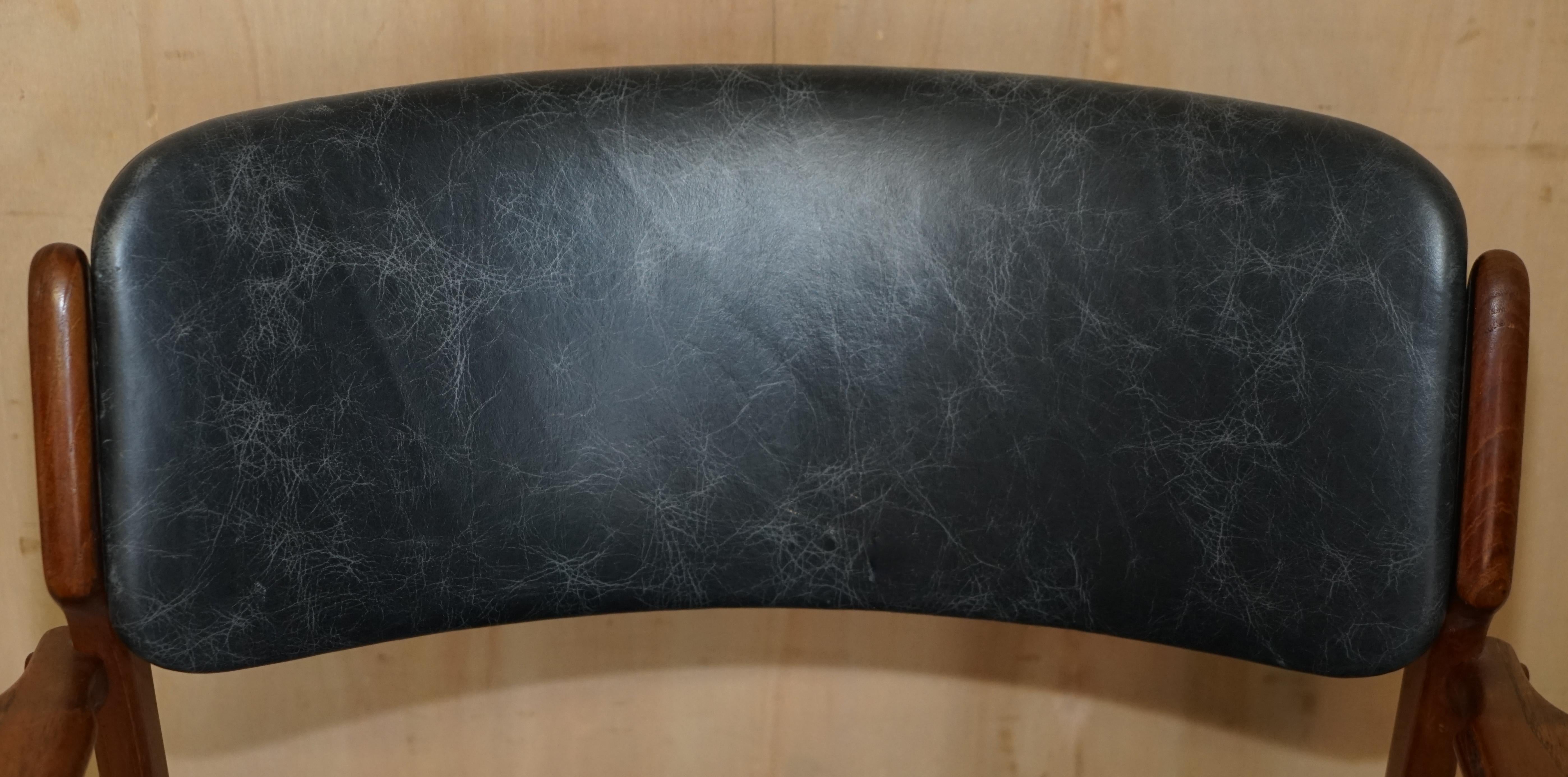 Hand-Crafted 1961 Danish Teak Peter Lovig Nielsen for Mobelfabrik Black Leather Desk Armchair For Sale