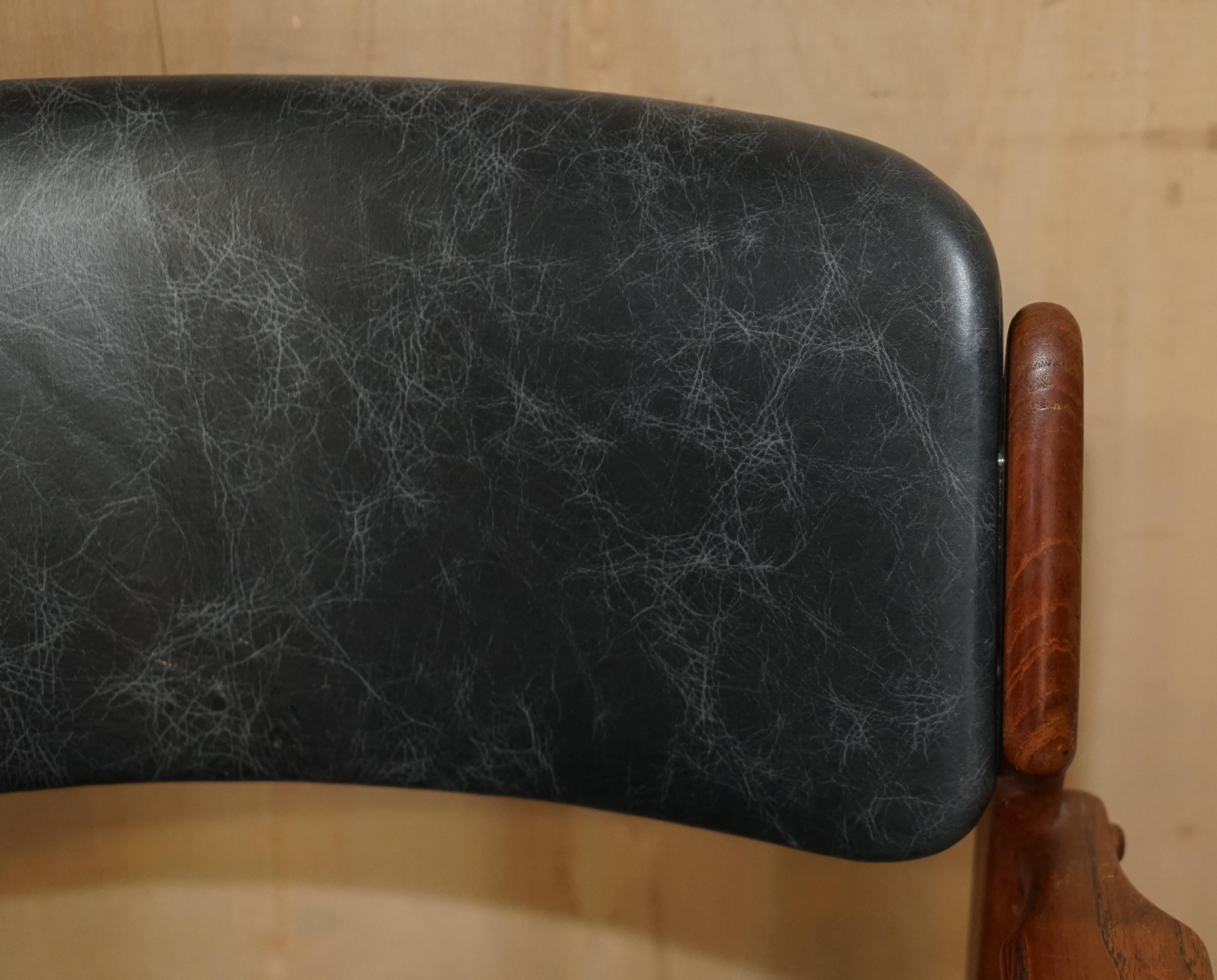 1961 Danish Teak Peter Lovig Nielsen for Mobelfabrik Black Leather Desk Armchair For Sale 2