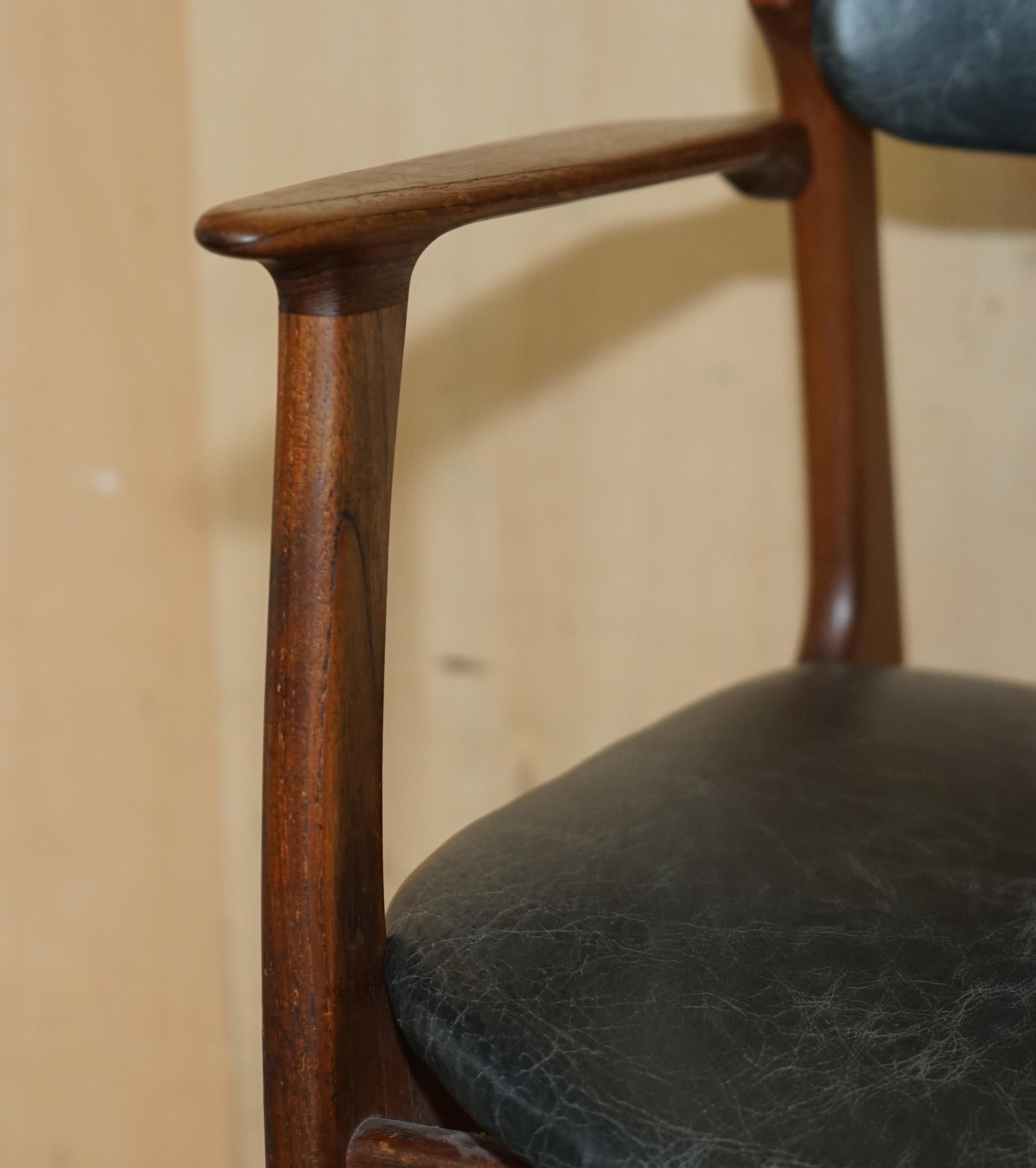 1961 Danish Teak Peter Lovig Nielsen for Mobelfabrik Black Leather Desk Armchair For Sale 3