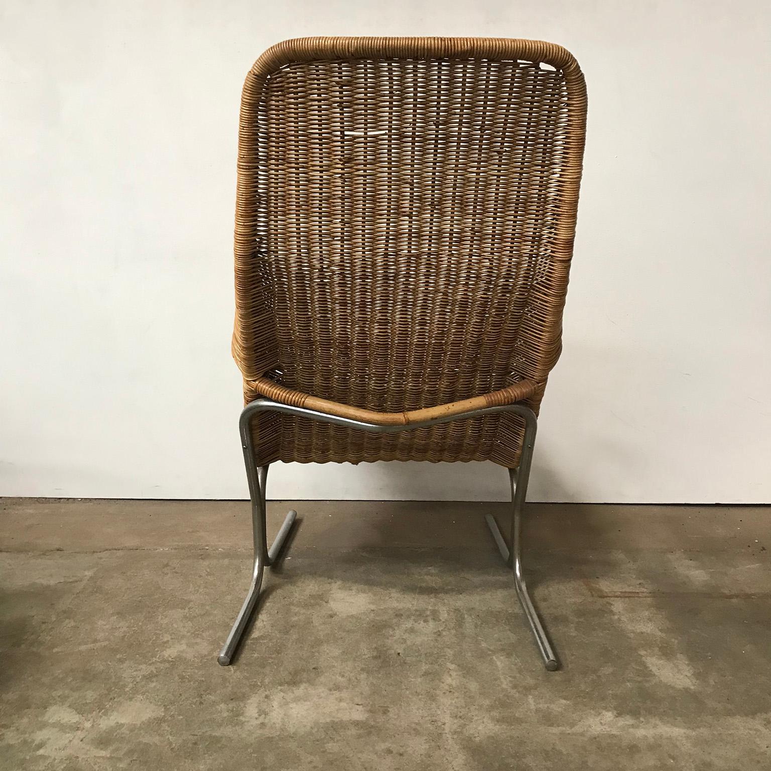 Mid-Century Modern 1961 Dirk Van Sliedregt, Rare 514 Original Wicker Lounge Chair with Chrome Base