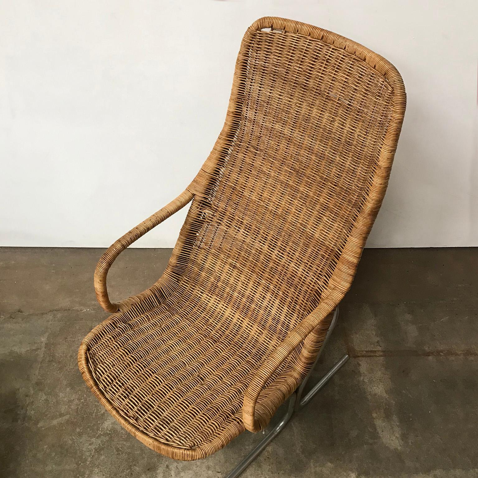 1961 Dirk Van Sliedregt, Rare 514 Original Wicker Lounge Chair with Chrome Base In Good Condition In Amsterdam IJMuiden, NL